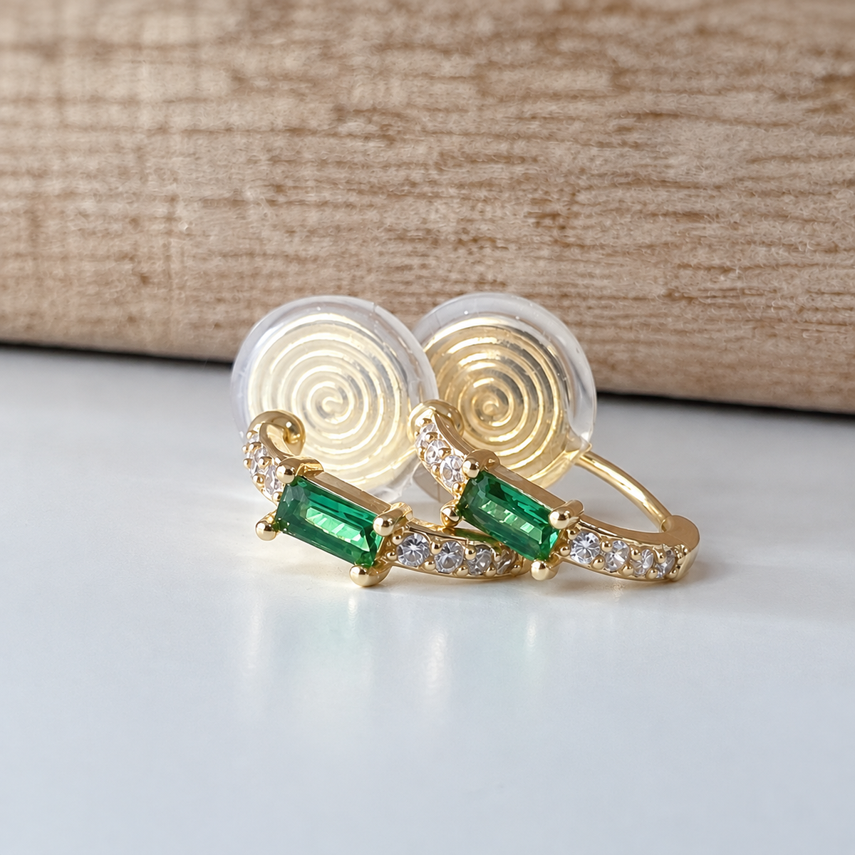 Green Zircon Circle - U-Shaped Clip-on Earrings 