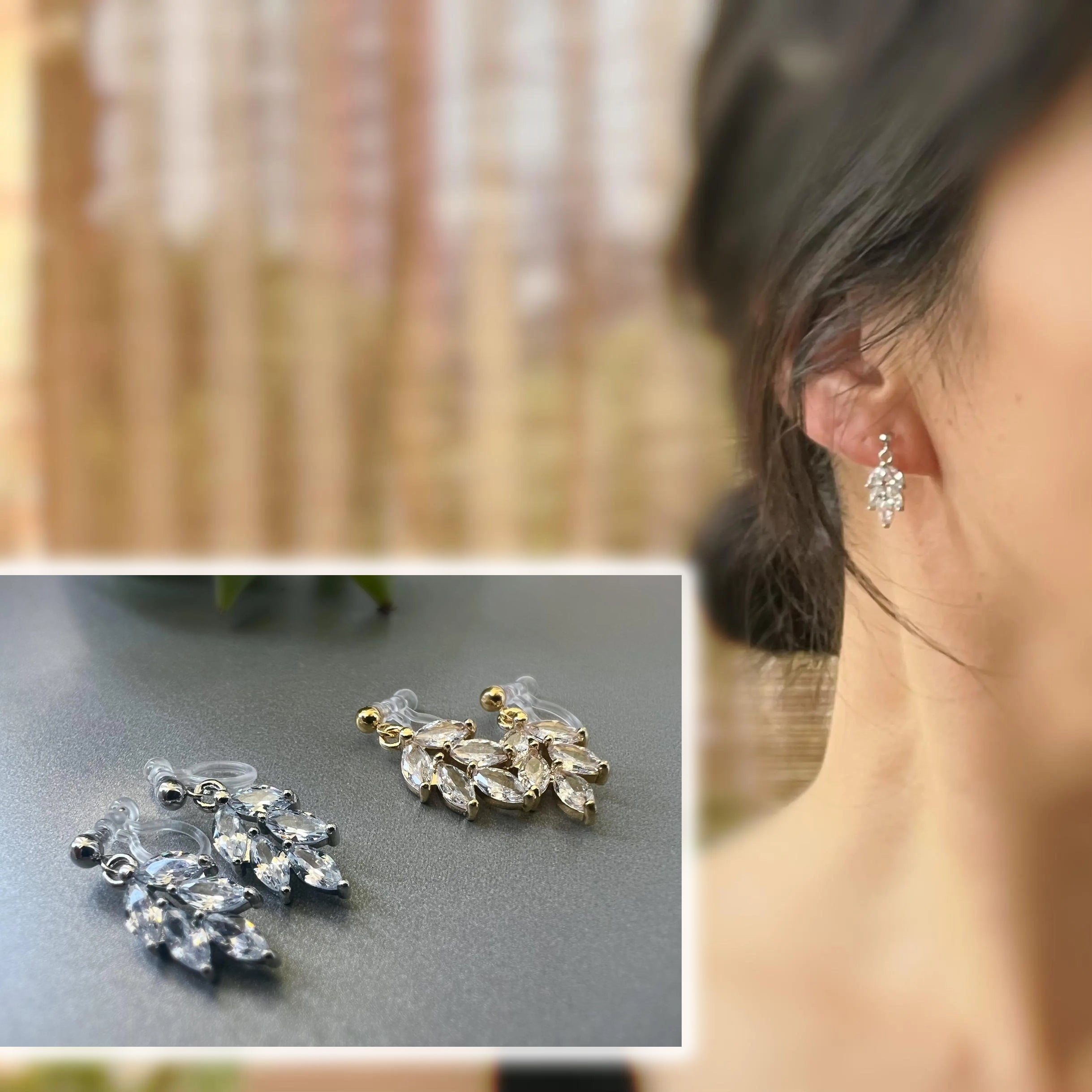 Petite feuille dorée / argentée & zircon
