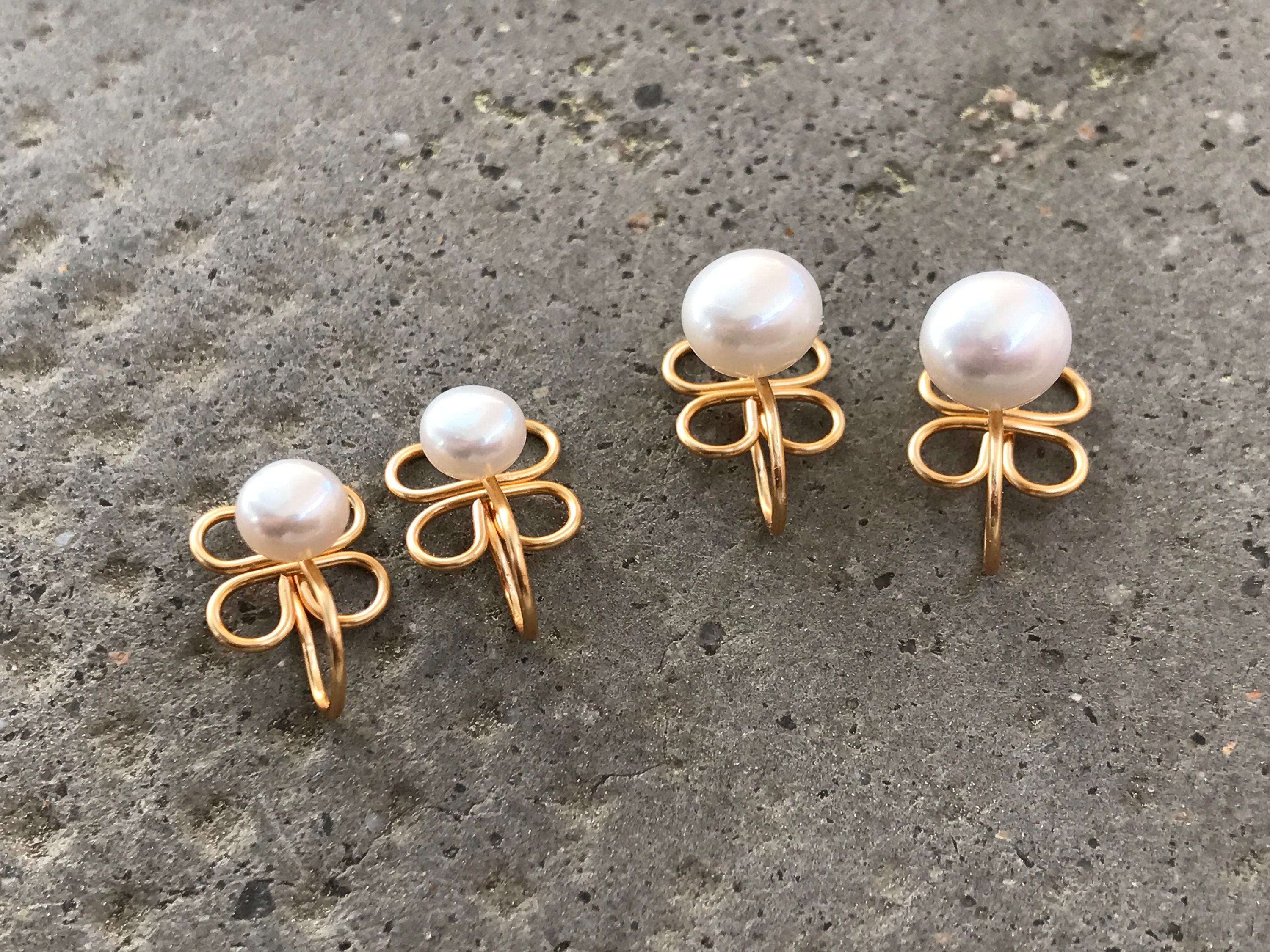 SANS DOULEUR !! Boucles d'oreilles CLIPS U en forme de trèfle à 4 feuilles, Perle d'eau douce, plaqué d'or. Boucles Délicates