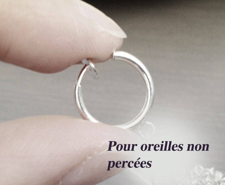 2-EN-1 Boucles d'oreilles CLIPS pendantes anneaux couleur Or perles calcédoine verte/ Orange. Clips créole 13mm oreilles non percées