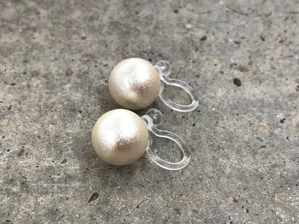 Clip On Invisible Earrings, Non Pierced Earrings, Pierced Look. Blue Cotton Pearl. Gift For Her