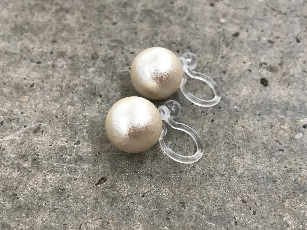 Clip On Invisible Earrings, Non Pierced Earrings, Pierced Look. Blue Cotton Pearl. Gift For Her