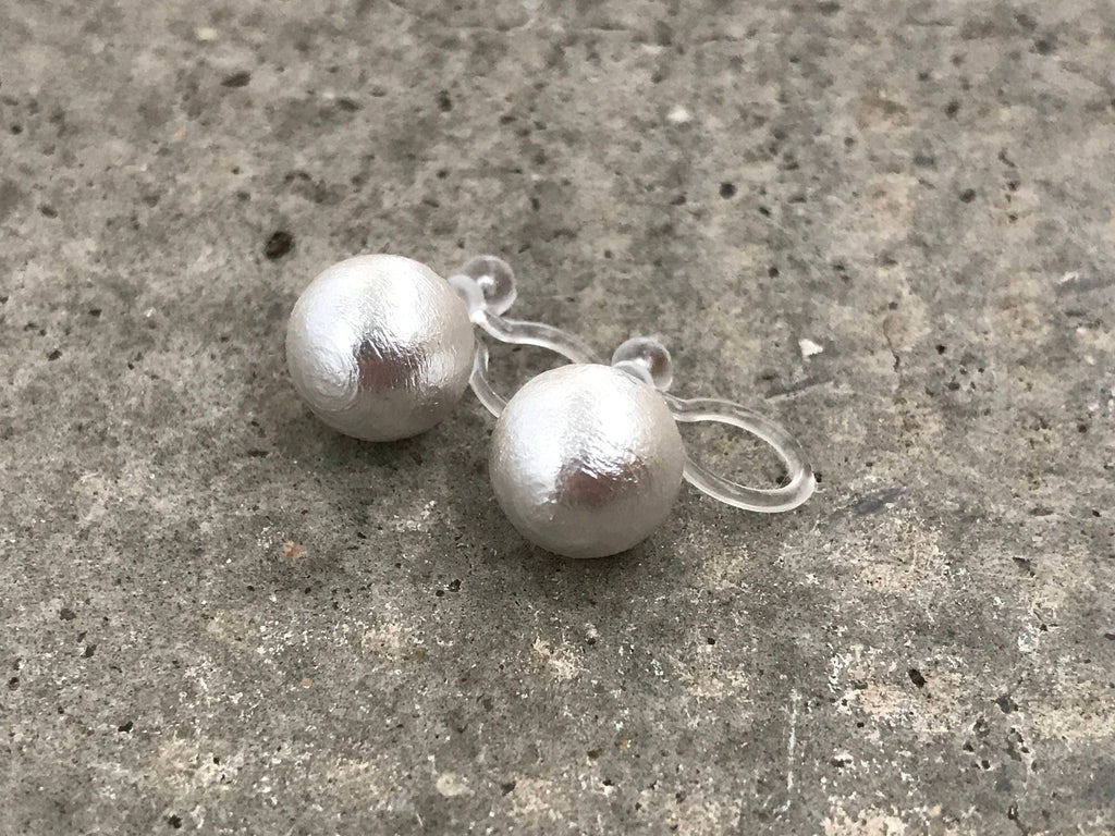 Clip On Invisible Earrings, Non Pierced Earrings, Pierced Look. Blue Cotton Pearl. Gift For Her