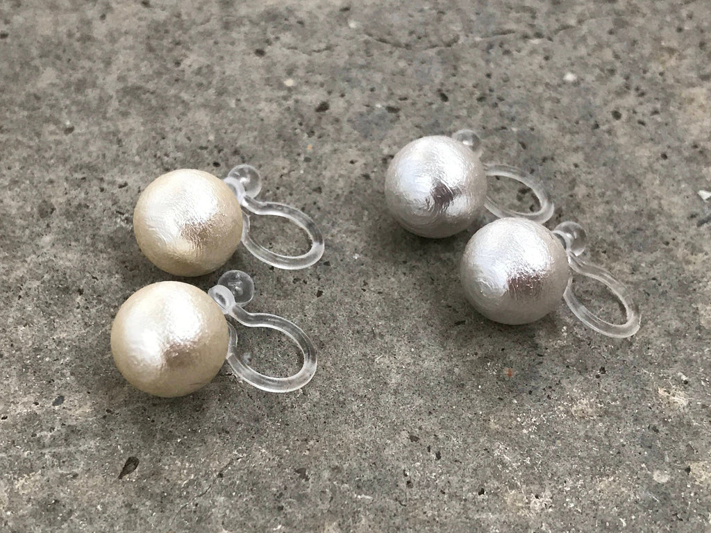 Clip On Invisible Earrings, Non Pierced Earrings, Pierced Look. Blue Cotton Pearl. Gift For Her