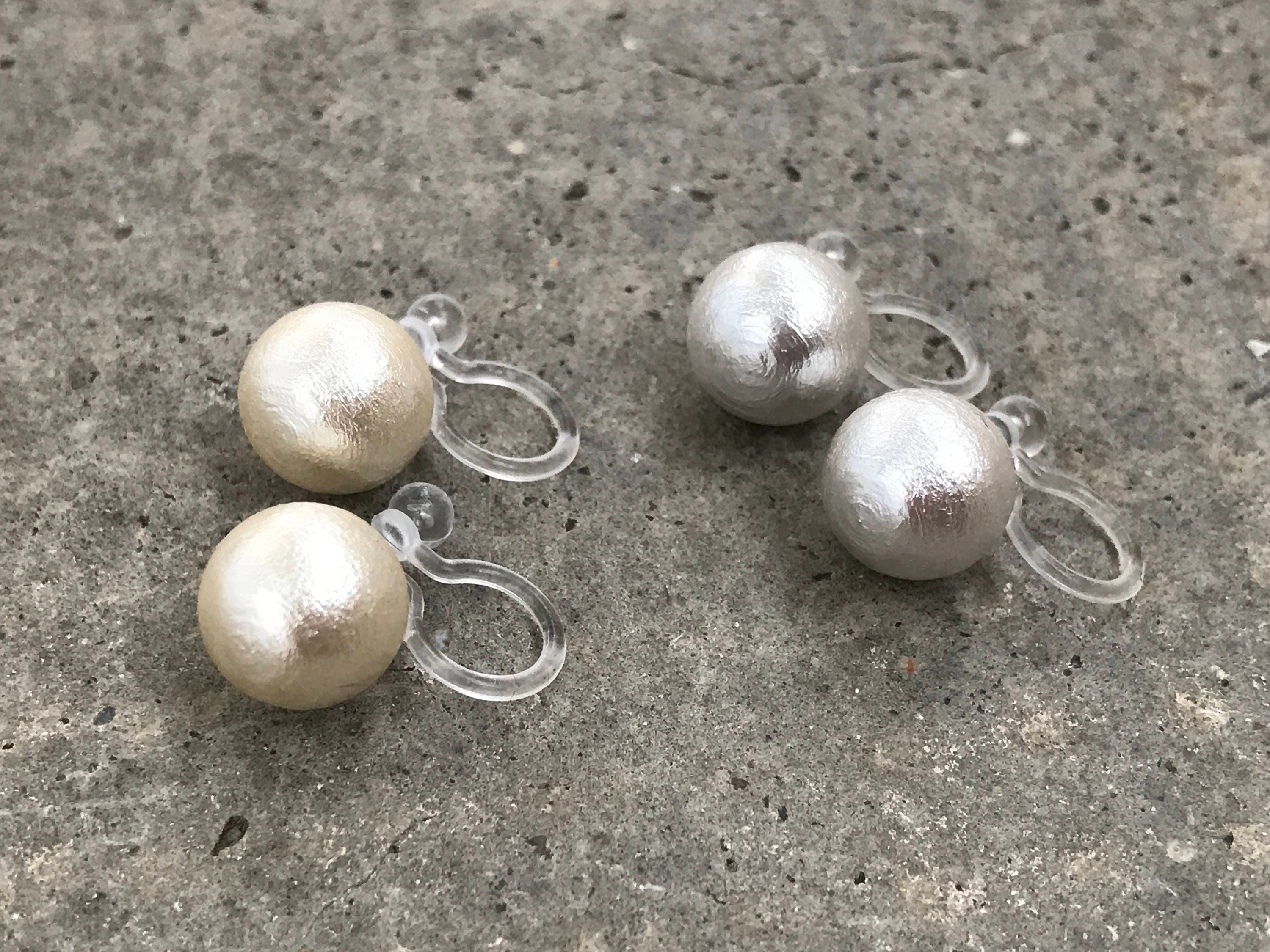 Clip On Invisible Earrings, Non Pierced Earrings, Pierced Look. Blue Cotton Pearl. Gift For Her