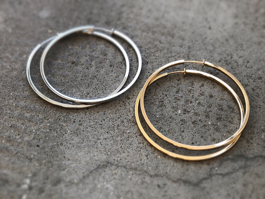 60mm Fil Carrée Créoles Anneaux, Boucles d'oreille CLIPS anneaux couleur or, oreilles non percées, cylindre carré 6cm
