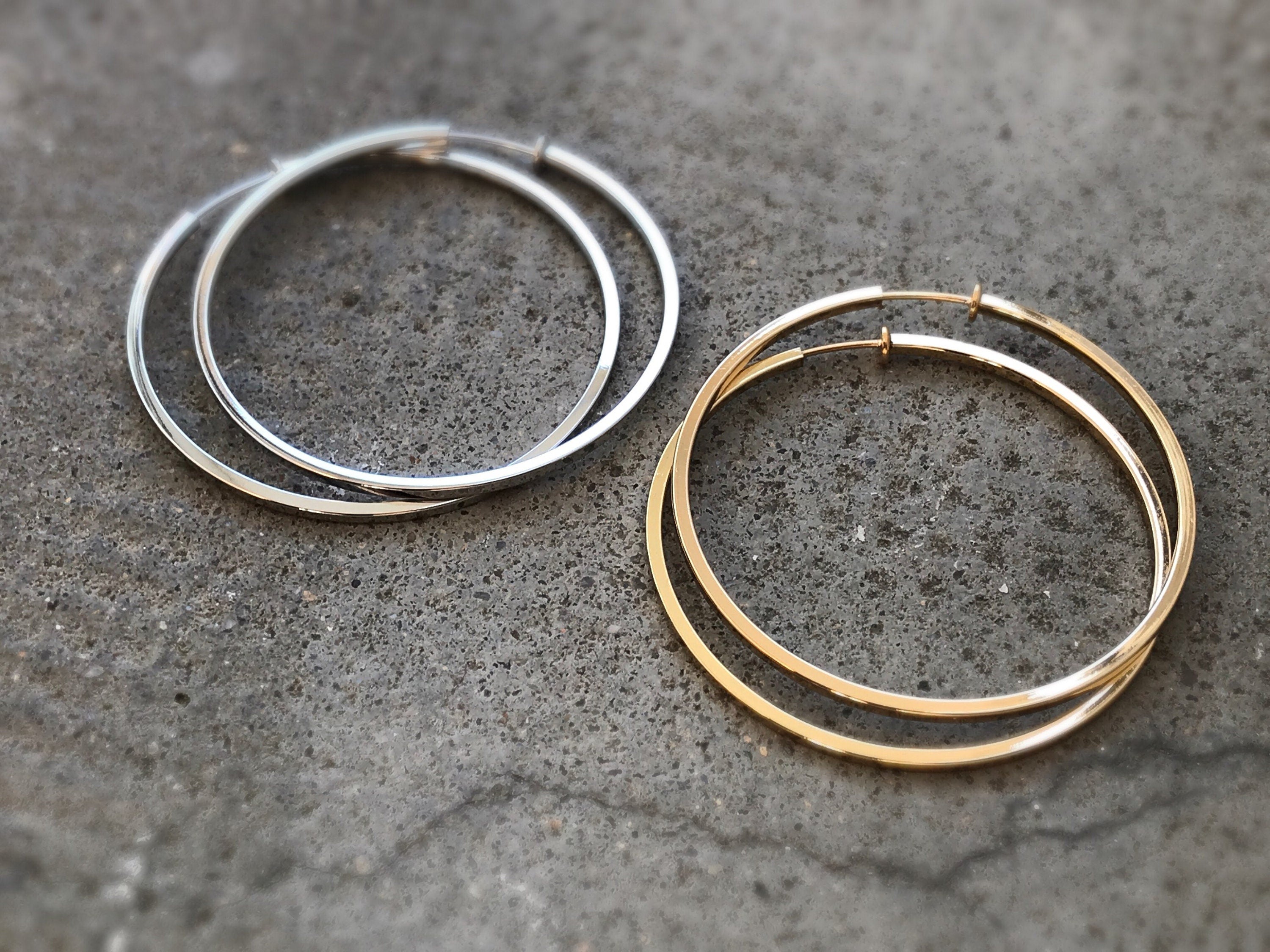 60mm Fil Carrée Créoles Anneaux, Boucles d'oreille CLIPS anneaux couleur or, oreilles non percées, cylindre carré 6cm