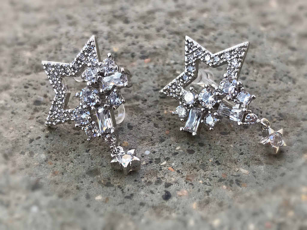 STAR Invisible CLIP On Earrings, Rhinestone Star, Big Star, Mini Star, Christmas Gift Ready to offer Gift for her. Non Pierced Earrings
