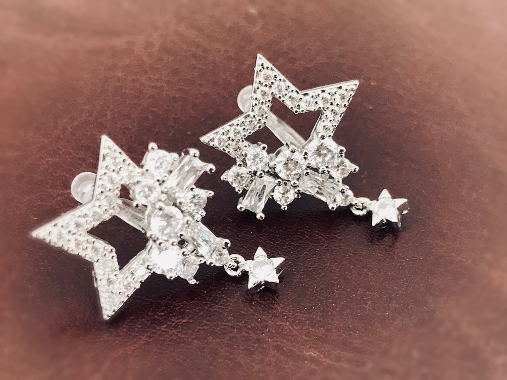 STAR Invisible CLIP On Earrings, Rhinestone Star, Big Star, Mini Star, Christmas Gift Ready to offer Gift for her. Non Pierced Earrings