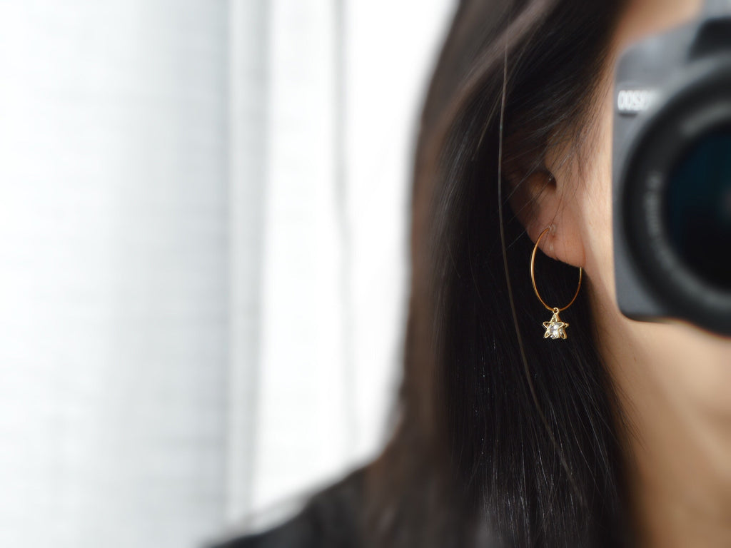 Sweet CAT Hoops Clip On Earrings Gold Glass transparent faceted beads, Non Pierced Earrings Modern, Hoops earrings, Gift For Her