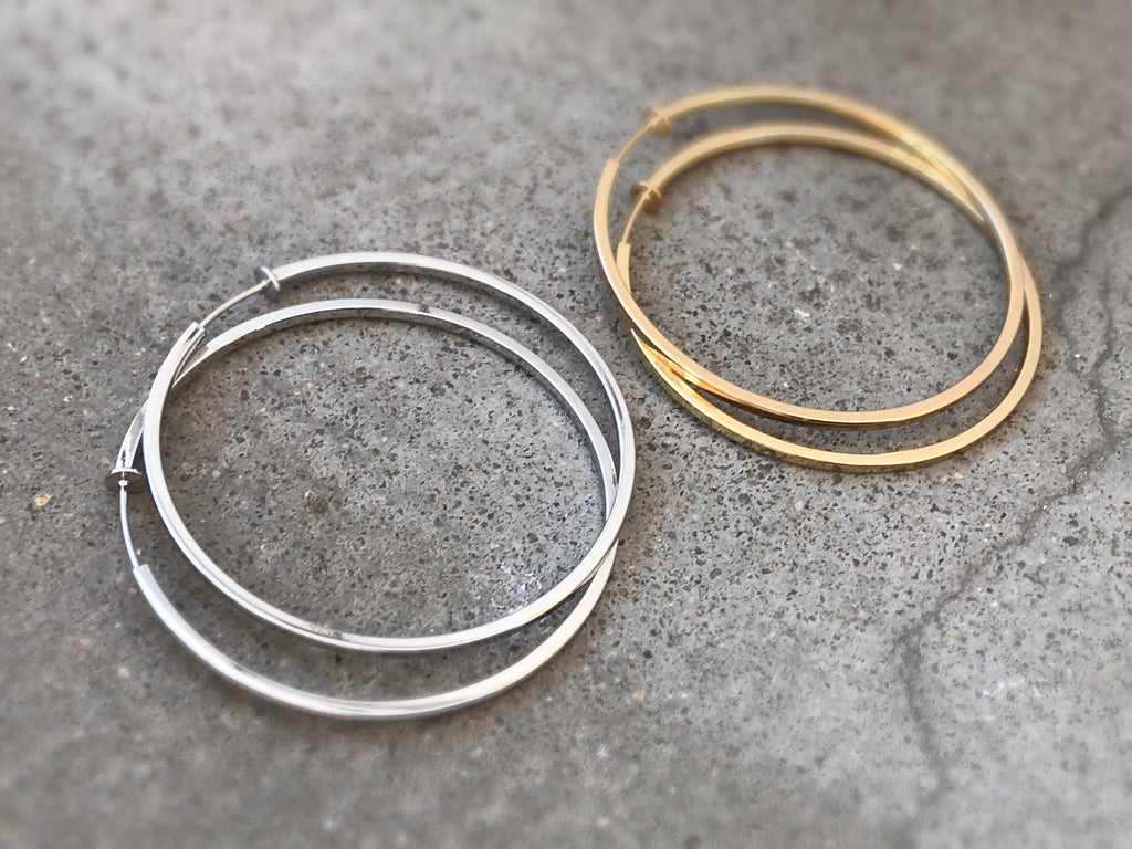 60mm Fil Carrée Créoles Anneaux, Boucles d'oreille CLIPS anneaux couleur or, oreilles non percées, cylindre carré 6cm