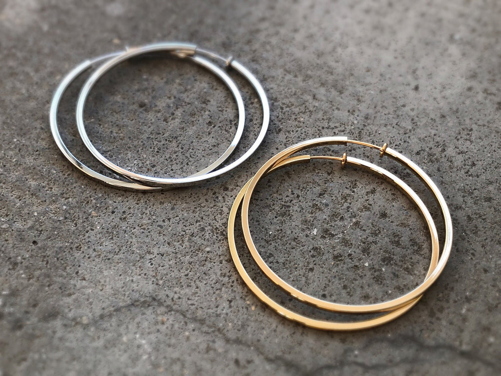 60mm Fil Carrée Créoles Anneaux, Boucles d'oreille CLIPS anneaux couleur or, oreilles non percées, cylindre carré 6cm