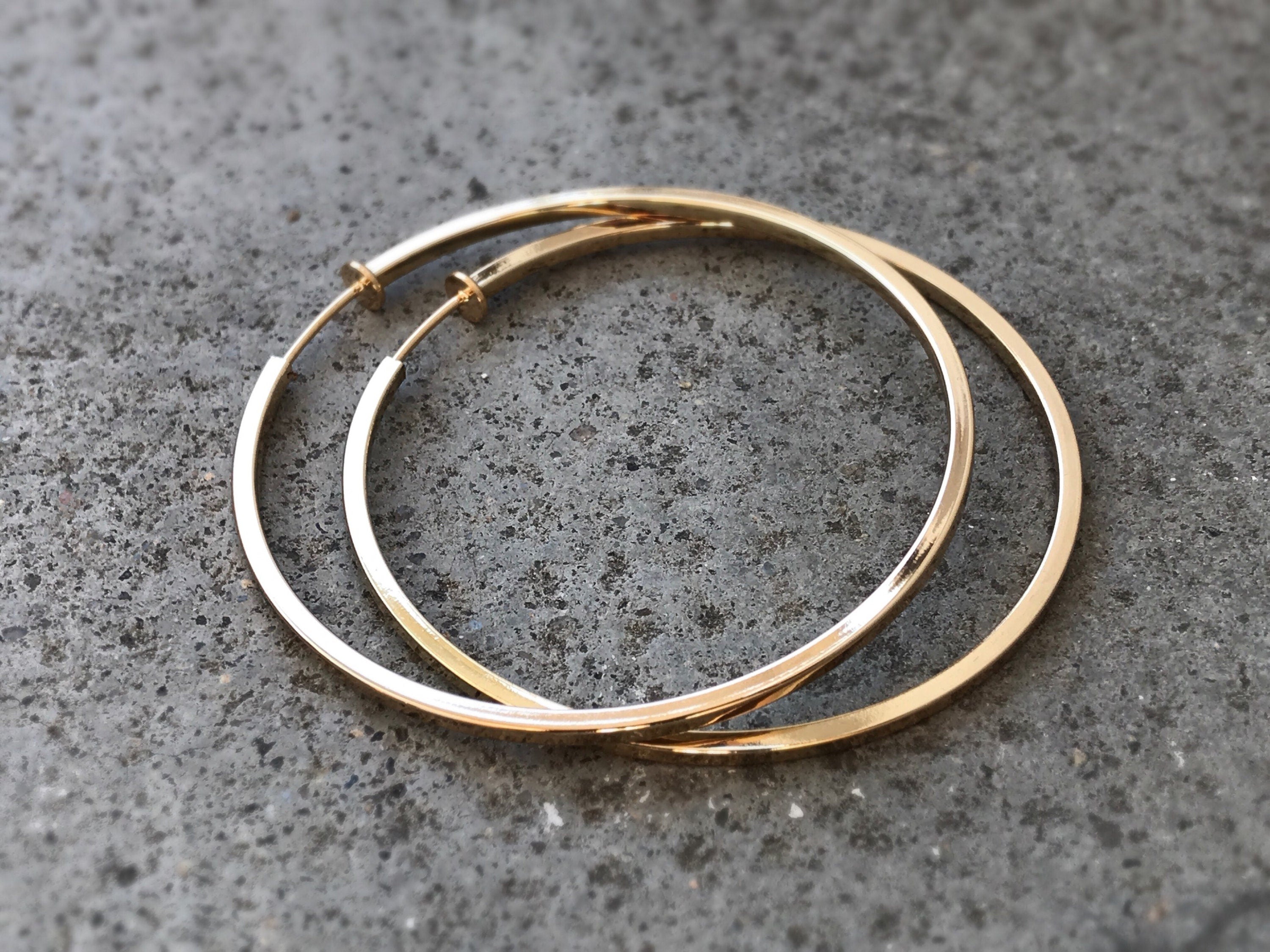 60mm Fil Carrée Créoles Anneaux, Boucles d'oreille CLIPS anneaux couleur or, oreilles non percées, cylindre carré 6cm