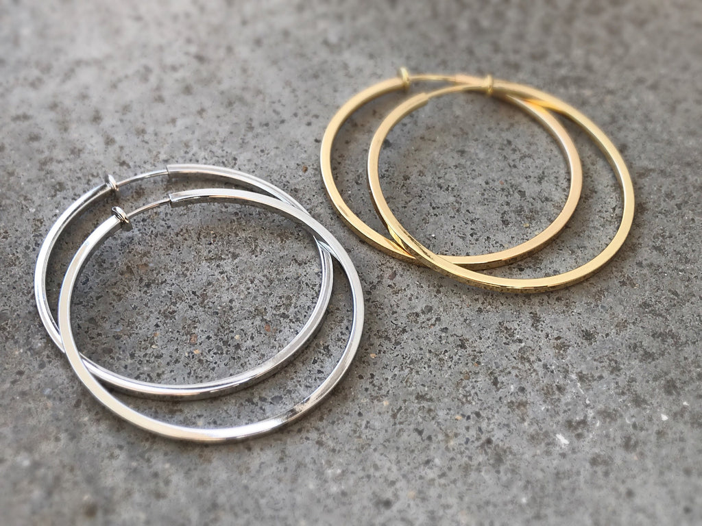 Hoops 50mm Invisible Clip On Earrings, Clip On Hoop Earrings, Non Pierced Earrings Clip On Earrings Modern. Non Pierced Pierced looked.