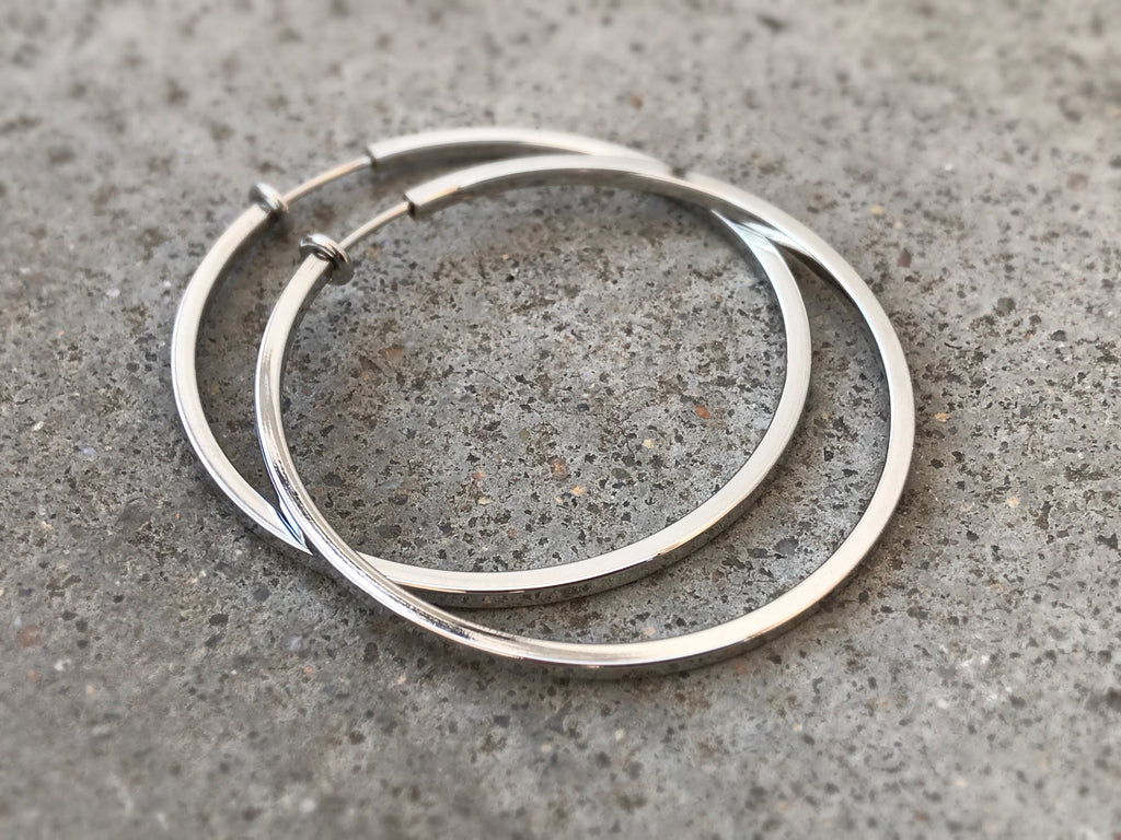 Hoops 50mm Invisible Clip On Earrings, Clip On Hoop Earrings, Non Pierced Earrings Clip On Earrings Modern. Non Pierced Pierced looked.