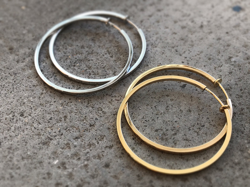 Hoops 50mm Invisible Clip On Earrings, Clip On Hoop Earrings, Non Pierced Earrings Clip On Earrings Modern. Non Pierced Pierced looked.