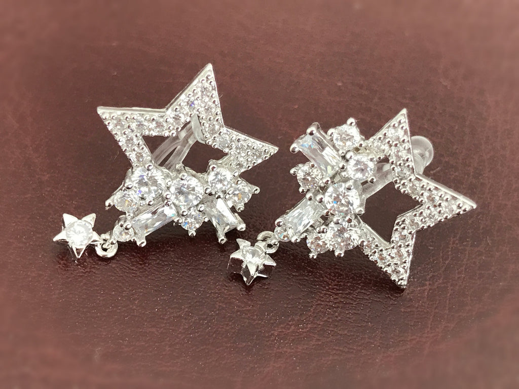 STAR Invisible CLIP On Earrings, Rhinestone Star, Big Star, Mini Star, Christmas Gift Ready to offer Gift for her. Non Pierced Earrings