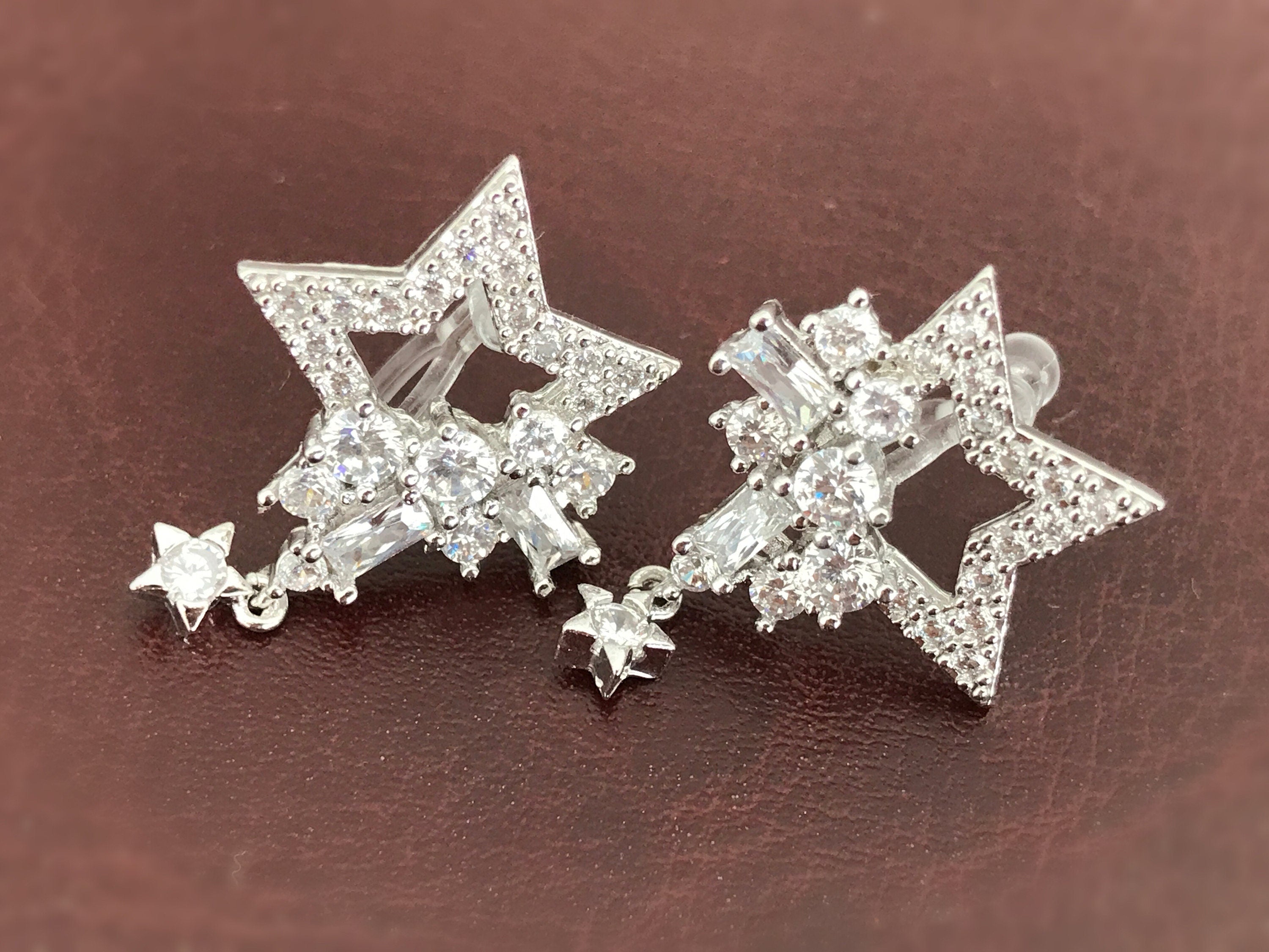STAR Invisible CLIP On Earrings, Rhinestone Star, Big Star, Mini Star, Christmas Gift Ready to offer Gift for her. Non Pierced Earrings