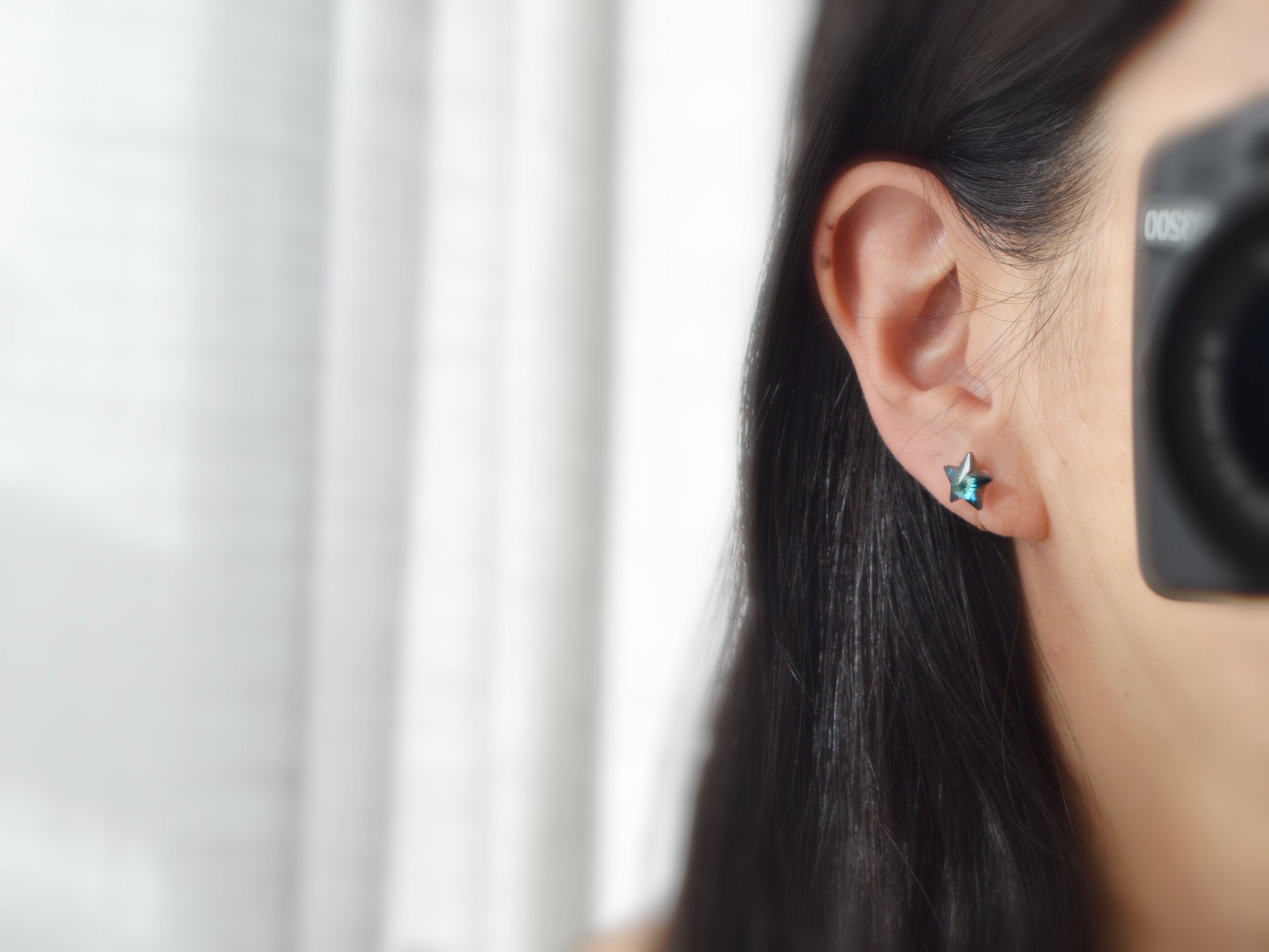 Swarovski Blue Star Crystal Invisible Clip on Earrings Modern Blue Rhinestone Clip on Stud Earrings Simple Non Pierced Earrings
