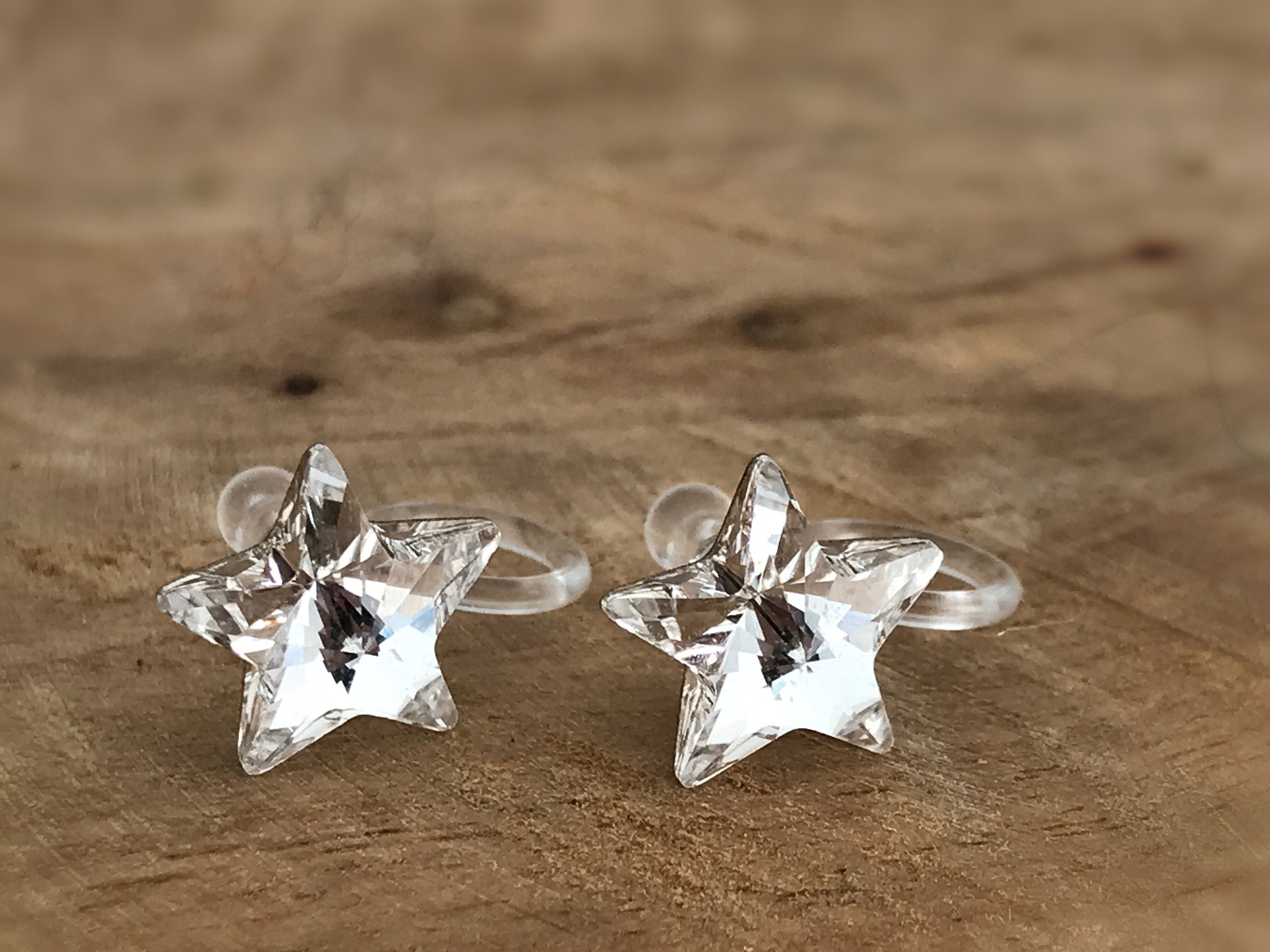 Swarovski Crystal Star Invisible Clip on Earrings Modern Rhinestone Clip on Stud Earrings Simple Non Pierced Earrings