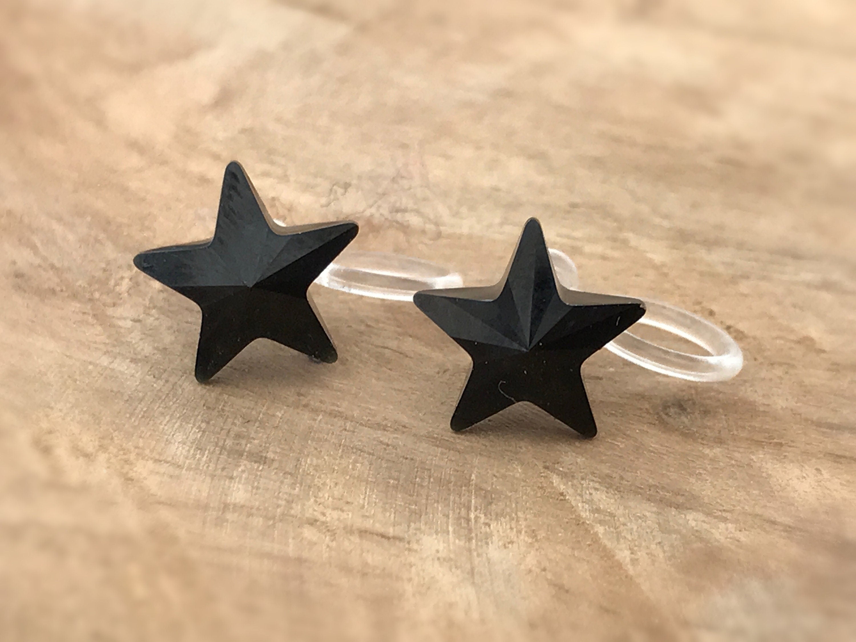 Swarovski Crystal black Star Invisible Clip on Earrings Modern Rhinestone Clip on Stud Earrings Simple Non Pierced Earrings