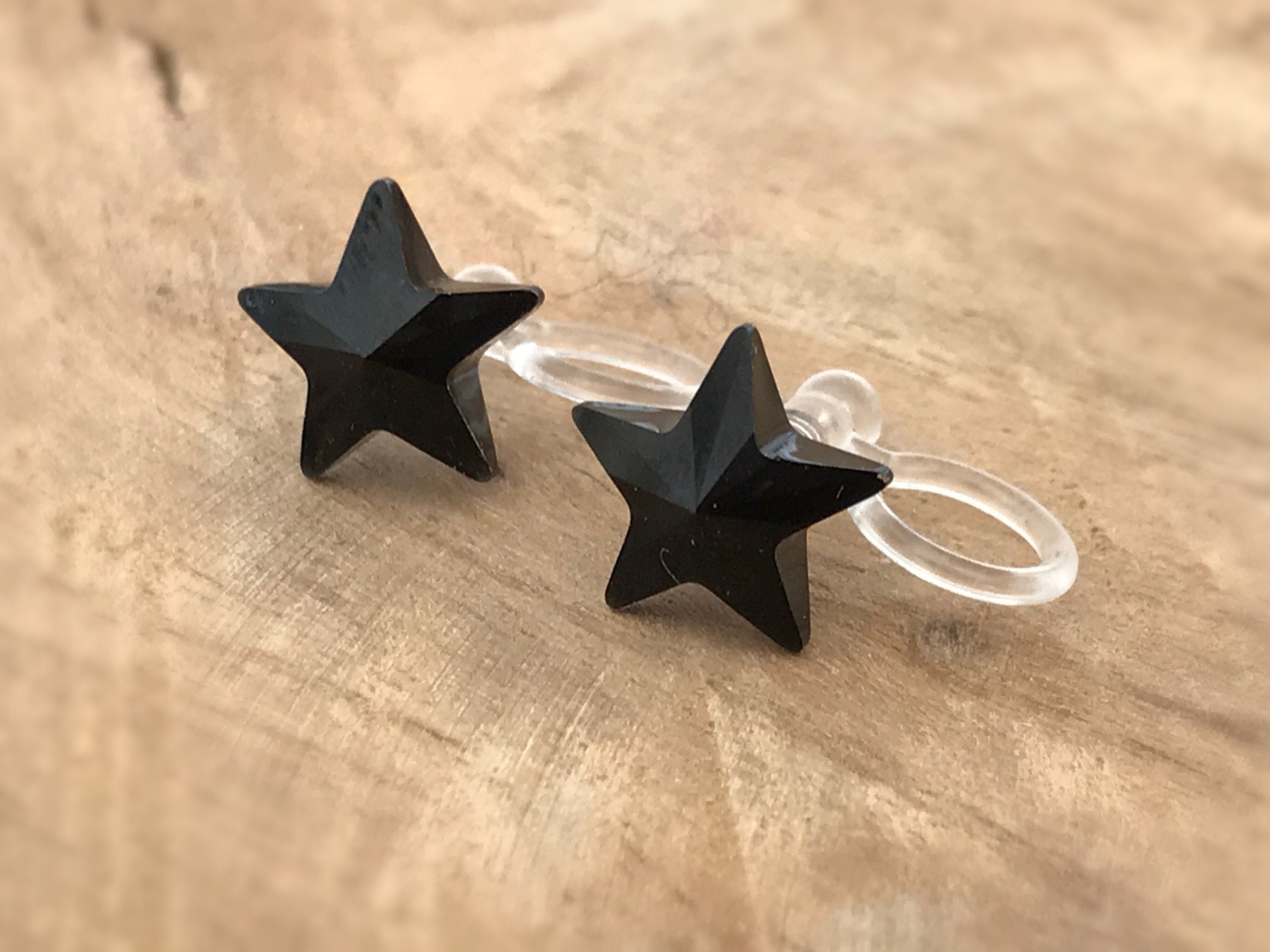 Swarovski Crystal black Star Invisible Clip on Earrings Modern Rhinestone Clip on Stud Earrings Simple Non Pierced Earrings