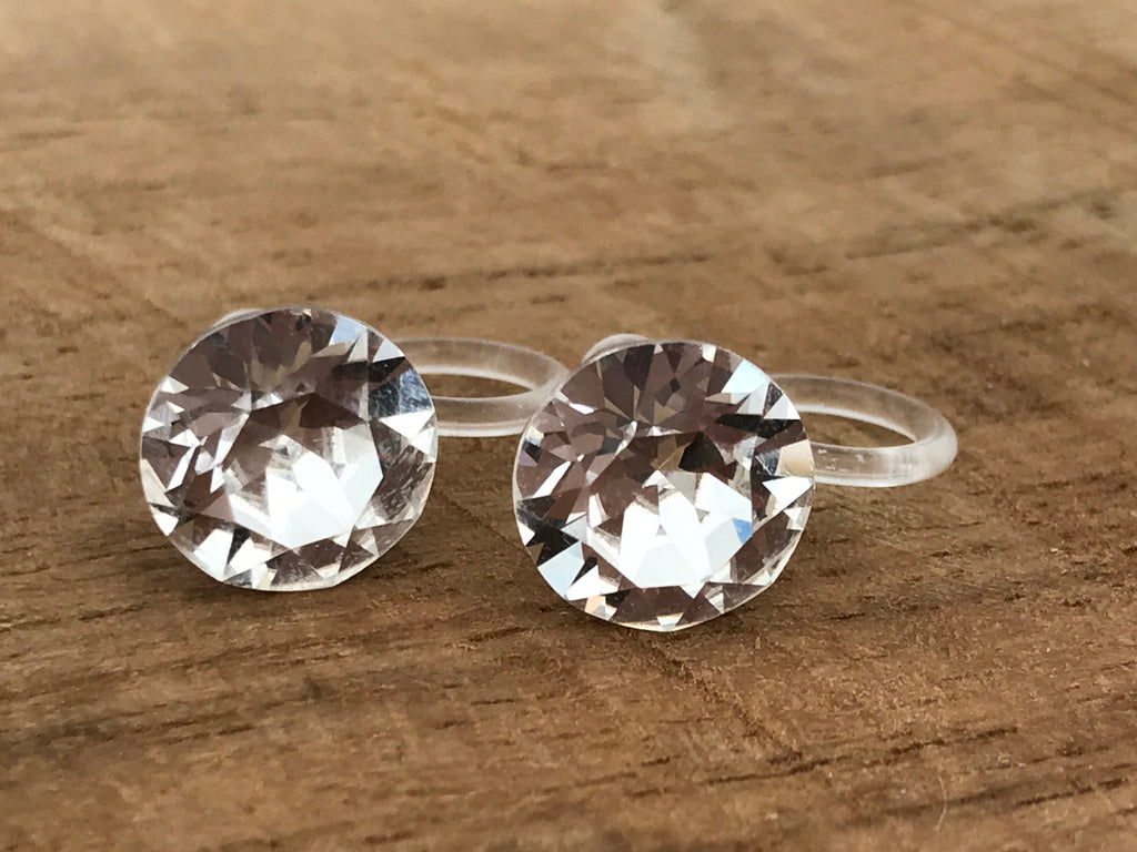 Boucles d'oreilles CLIPS invisible Cristal Rond Cristaux PureCristal, Clips d'Oreille Petit Rond cristal transparent, Bijoux Minimaliste.