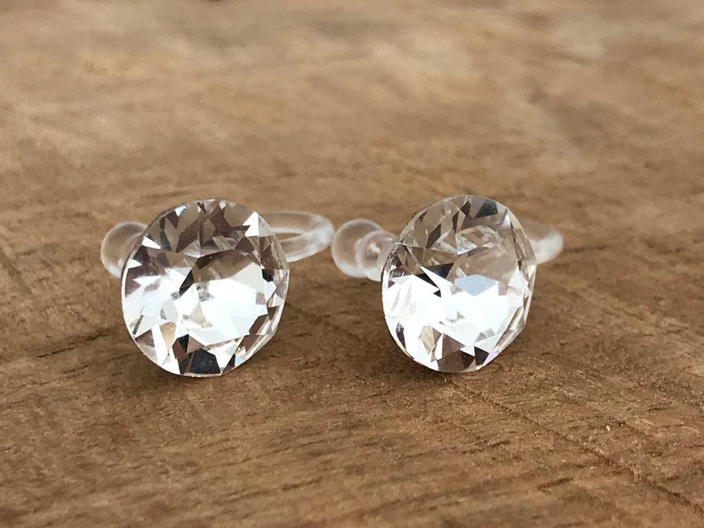Boucles d'oreilles CLIPS invisible Cristal Rond Cristaux PureCristal, Clips d'Oreille Petit Rond cristal transparent, Bijoux Minimaliste.