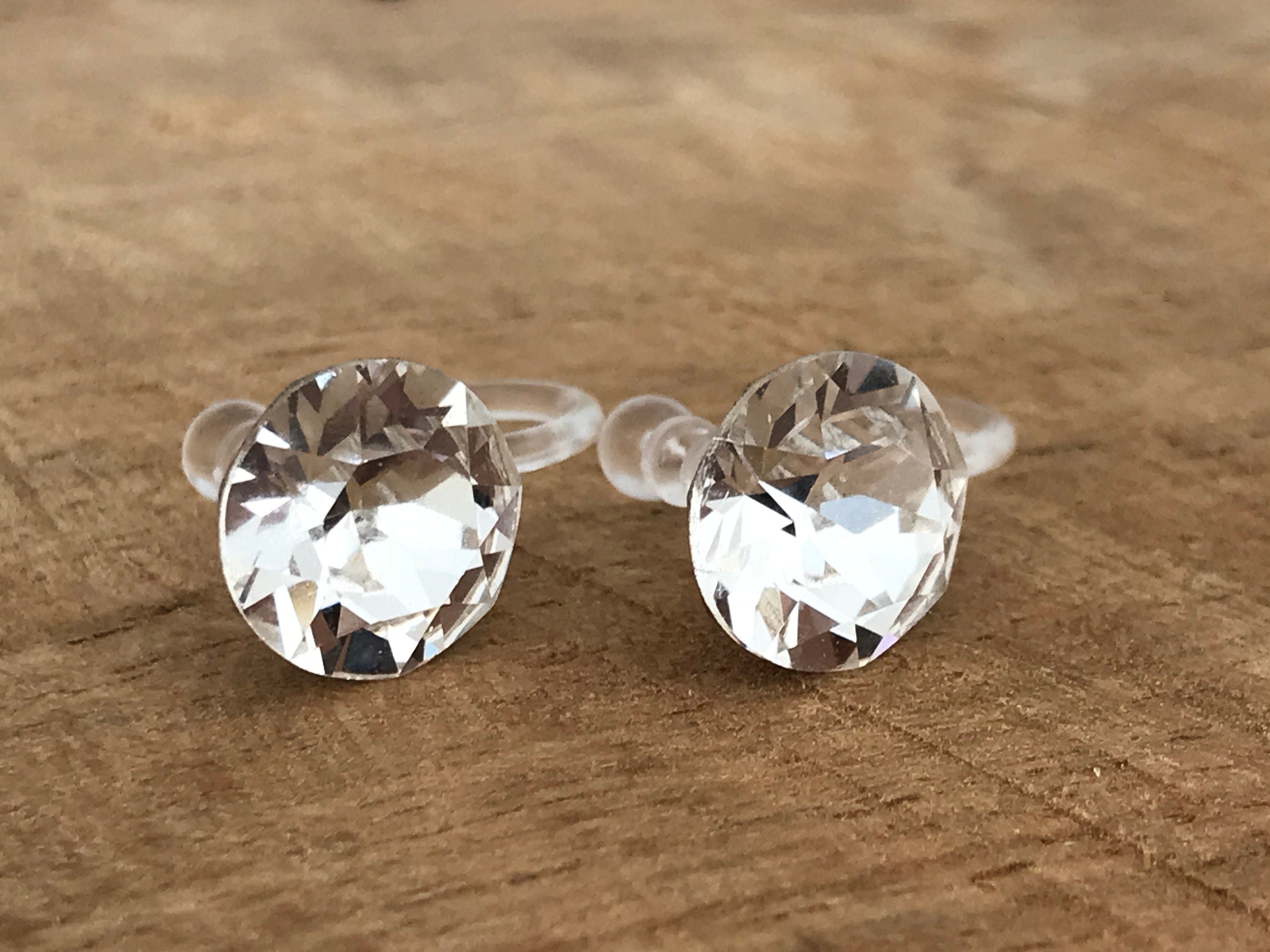 Boucles d'oreilles CLIPS invisible Cristal Rond Cristaux PureCristal, Clips d'Oreille Petit Rond cristal transparent, Bijoux Minimaliste.