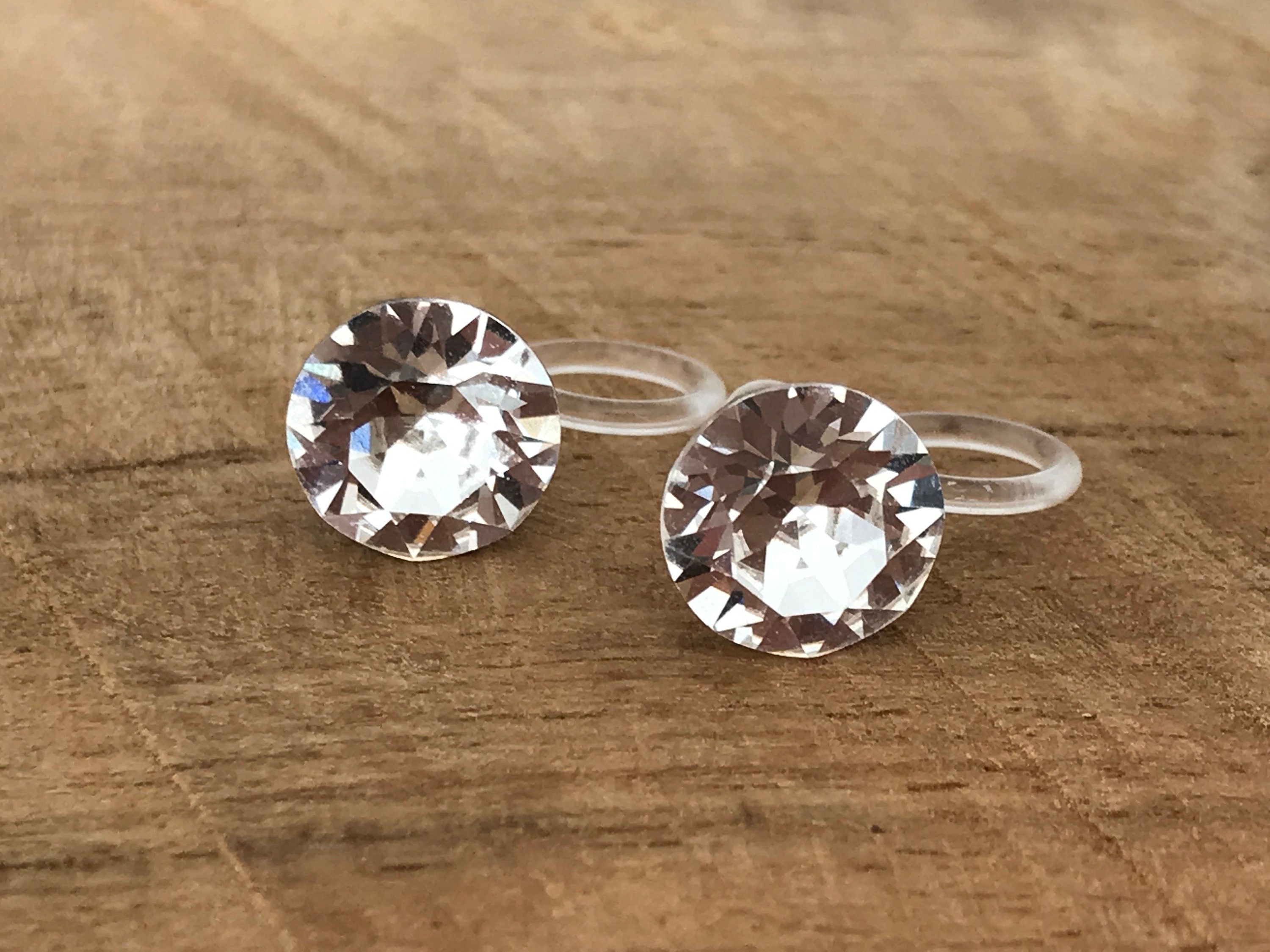 Boucles d'oreilles CLIPS invisible Cristal Rond Cristaux PureCristal, Clips d'Oreille Petit Rond cristal transparent, Bijoux Minimaliste.
