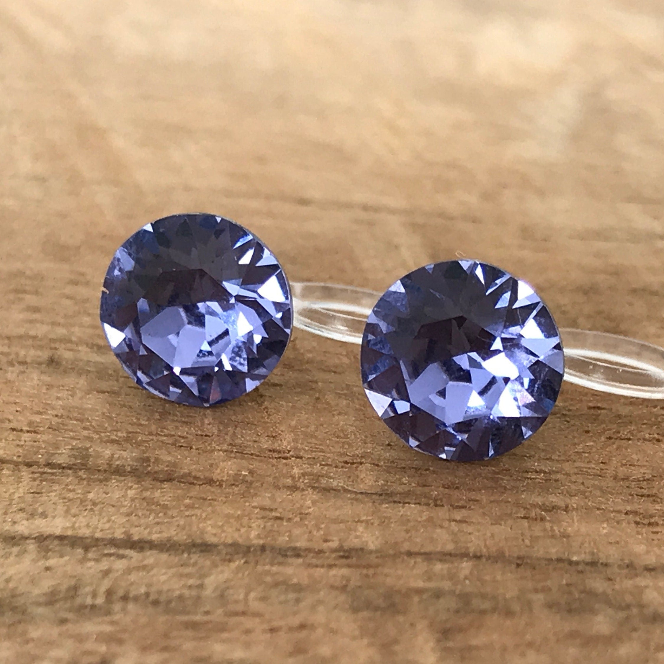 Swarovski Crystal TANZANITE Invisible Clip on Earrings Modern Purple Rhinestone Clip on Stud Earrings Simple Non Pierced Earrings