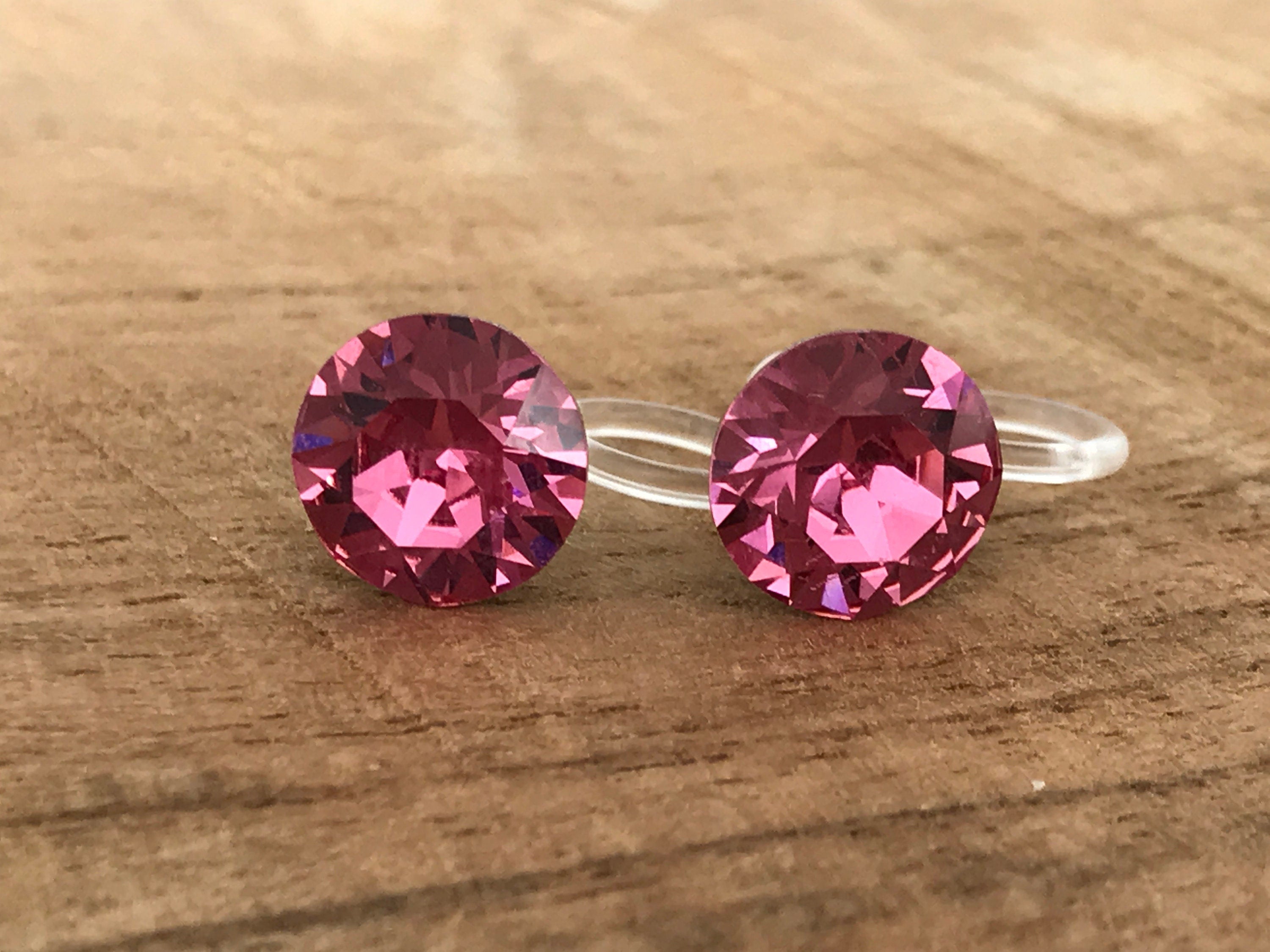 Boucles d'oreilles CLIPS invisible Cristal Rond ROSE Cristaux PureCristal, Clips d'Oreille Petit Rond cristal Rose, Bijoux Minimaliste.