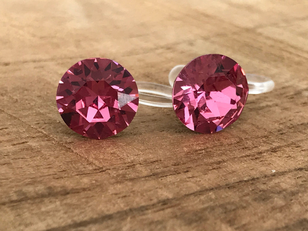 Boucles d'oreilles CLIPS invisible Cristal Rond ROSE Cristaux PureCristal, Clips d'Oreille Petit Rond cristal Rose, Bijoux Minimaliste.
