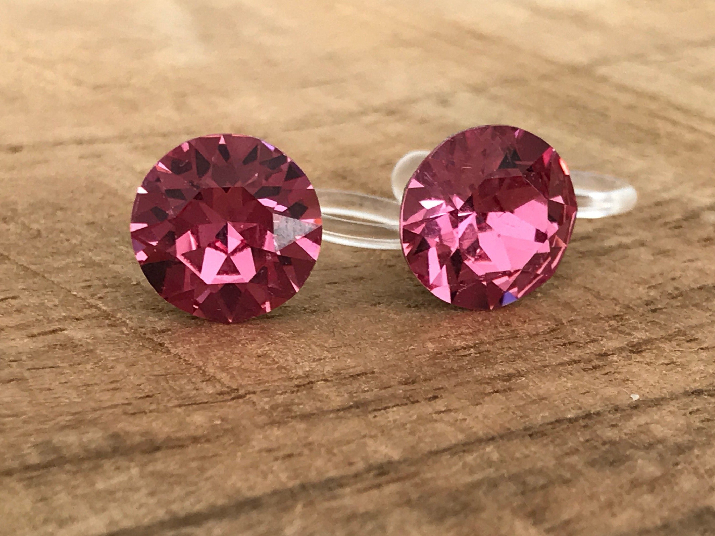 Boucles d'oreilles CLIPS invisible Cristal Rond ROSE Cristaux PureCristal, Clips d'Oreille Petit Rond cristal Rose, Bijoux Minimaliste.