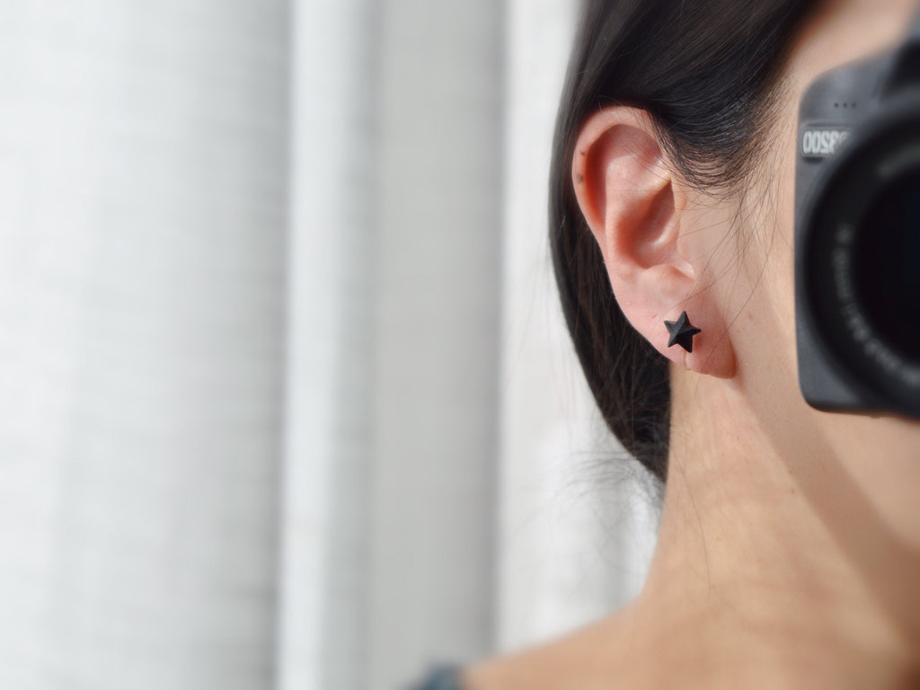 Swarovski Crystal black Star Invisible Clip on Earrings Modern Rhinestone Clip on Stud Earrings Simple Non Pierced Earrings