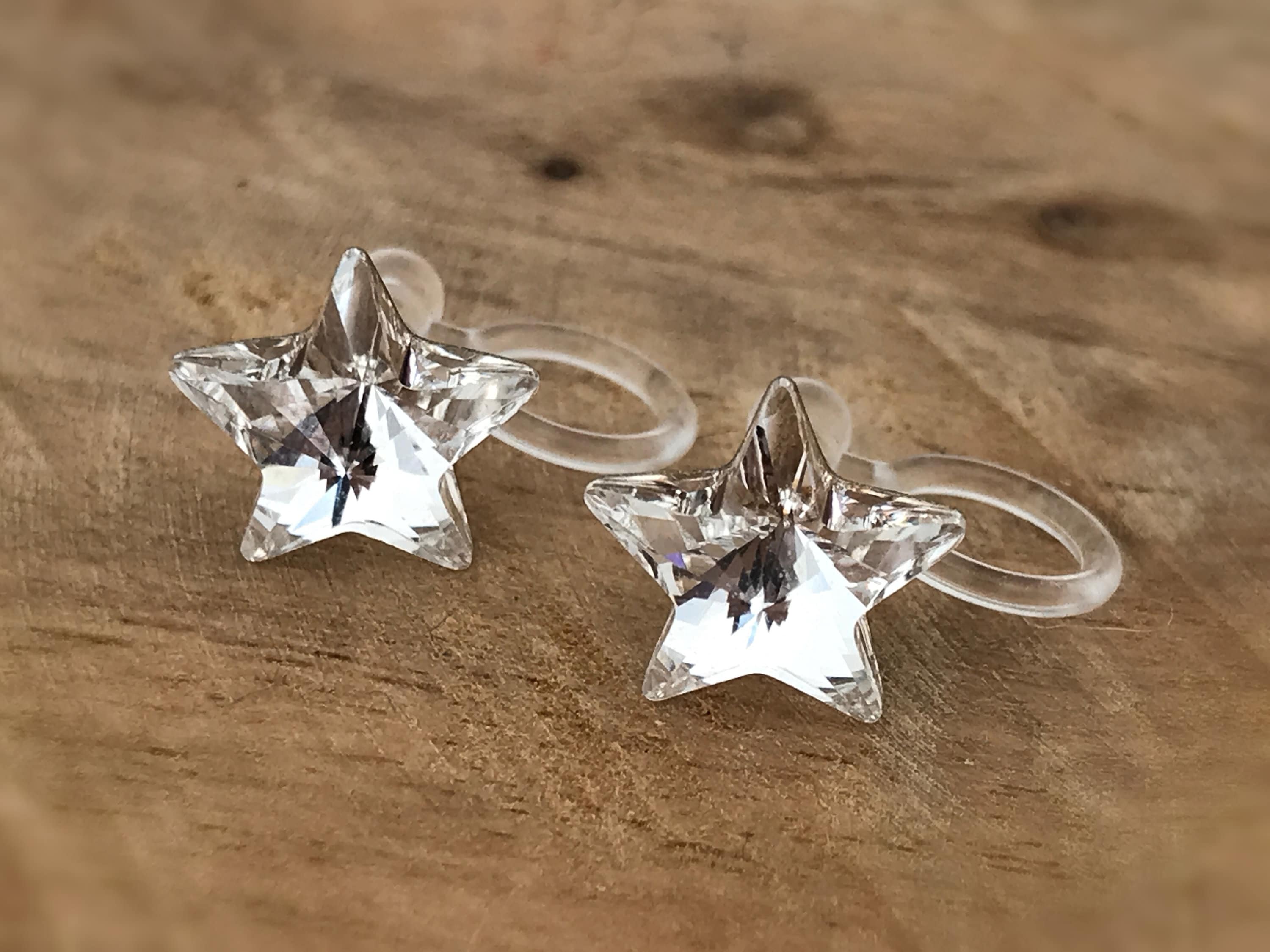 Swarovski Crystal Star Invisible Clip on Earrings Modern Rhinestone Clip on Stud Earrings Simple Non Pierced Earrings