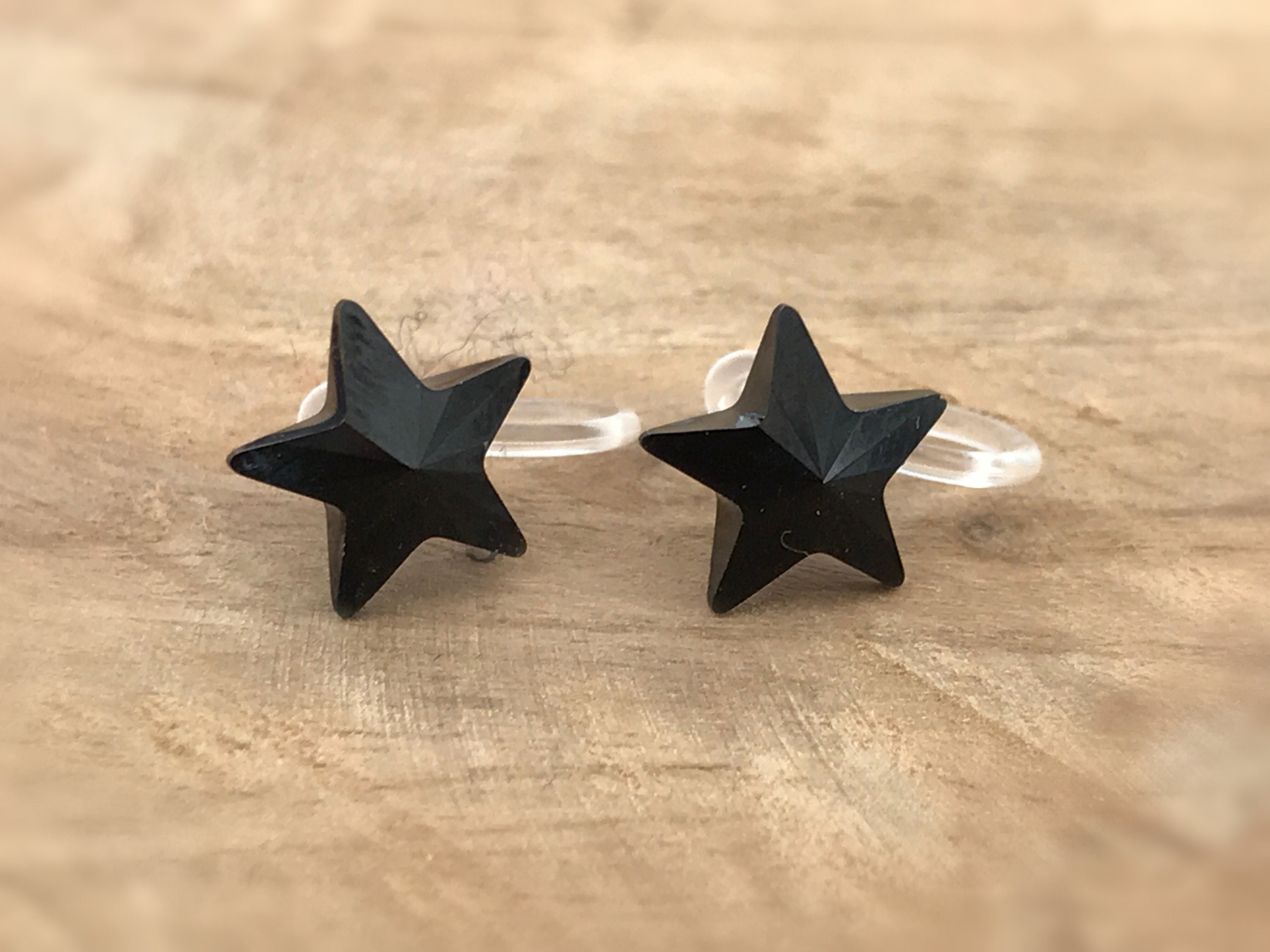 Swarovski Crystal black Star Invisible Clip on Earrings Modern Rhinestone Clip on Stud Earrings Simple Non Pierced Earrings