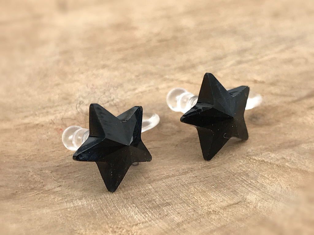 Swarovski Crystal black Star Invisible Clip on Earrings Modern Rhinestone Clip on Stud Earrings Simple Non Pierced Earrings
