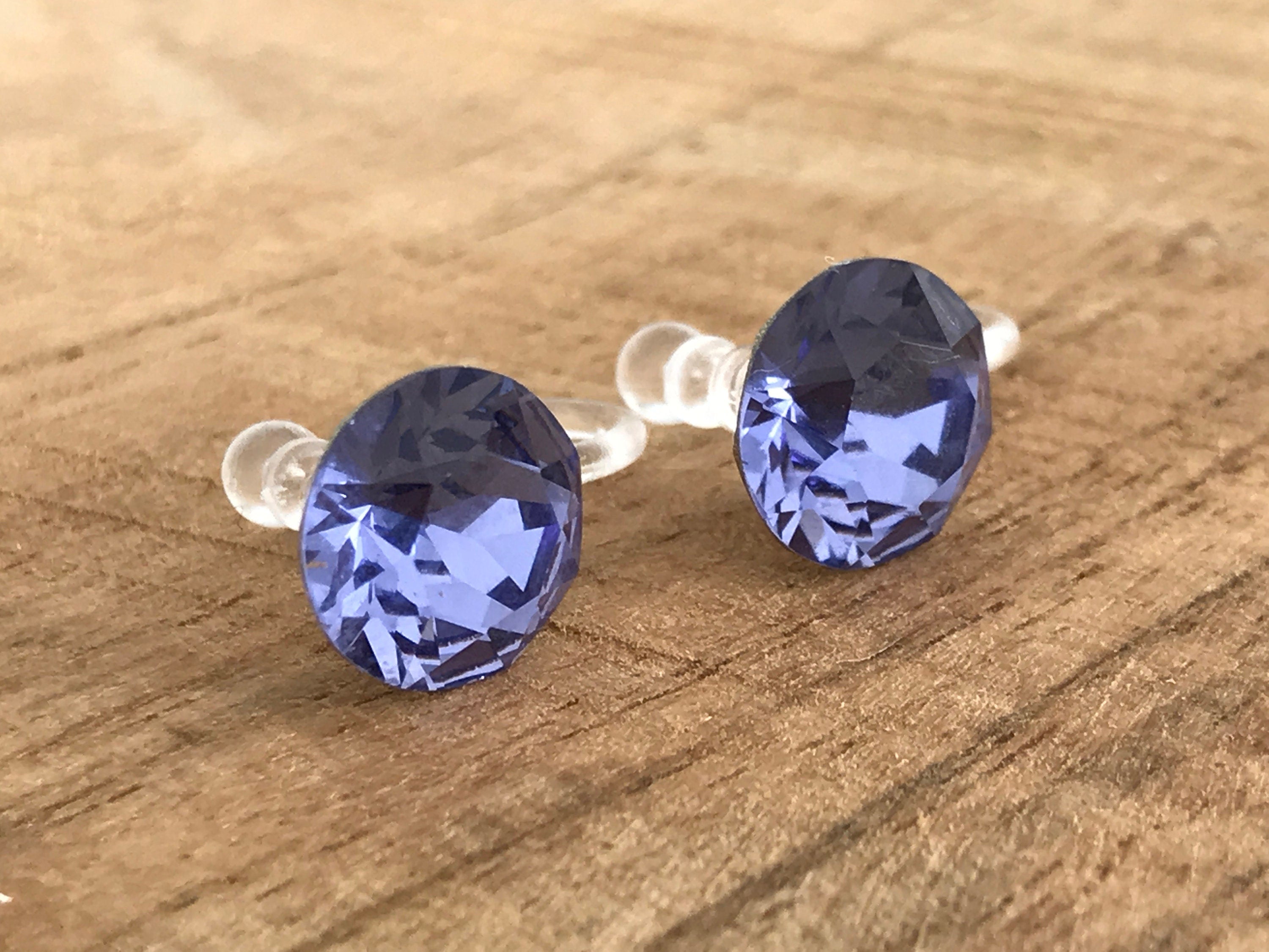 Swarovski Crystal TANZANITE Invisible Clip on Earrings Modern Purple Rhinestone Clip on Stud Earrings Simple Non Pierced Earrings