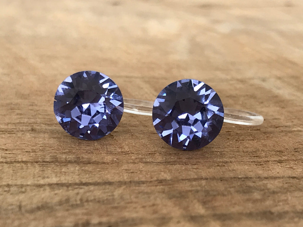 Swarovski Crystal TANZANITE Invisible Clip on Earrings Modern Purple Rhinestone Clip on Stud Earrings Simple Non Pierced Earrings