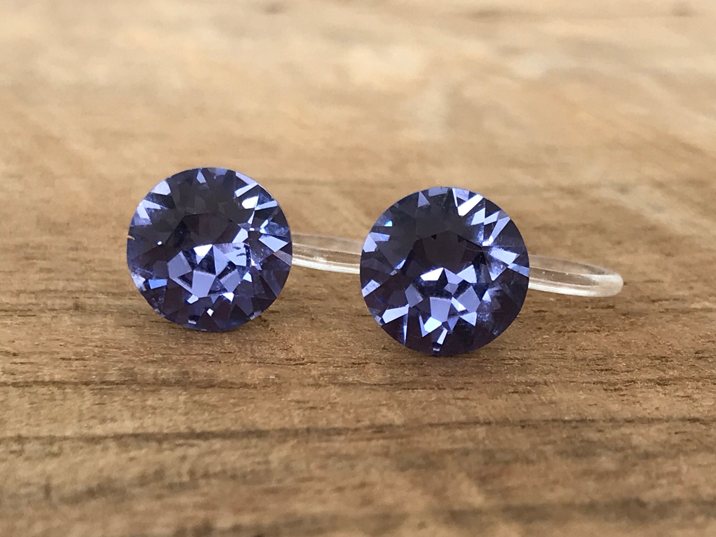 Swarovski Crystal TANZANITE Invisible Clip on Earrings Modern Purple Rhinestone Clip on Stud Earrings Simple Non Pierced Earrings