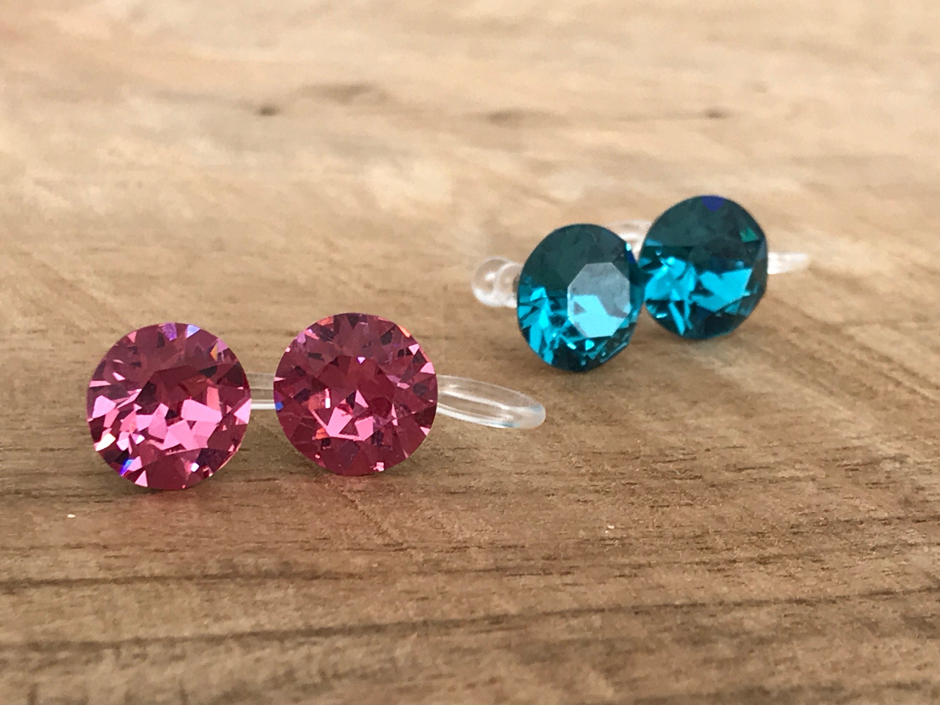 Boucles d'oreilles CLIPS invisible Cristal Rond ROSE Cristaux PureCristal, Clips d'Oreille Petit Rond cristal Rose, Bijoux Minimaliste.
