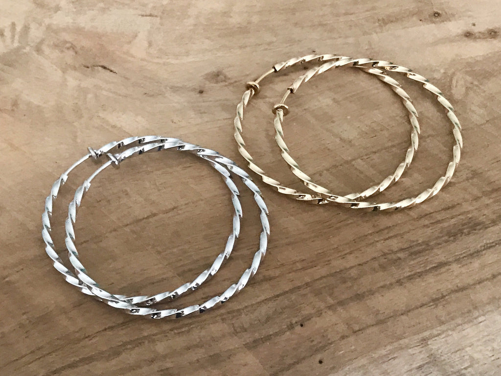 50mm Créoles Torsadés Anneaux Vrillés, fil carré, Boucles d'oreille CLIPS Anneaux Créoles couleur Argenté ou doré, Créoles torsadé 5cm
