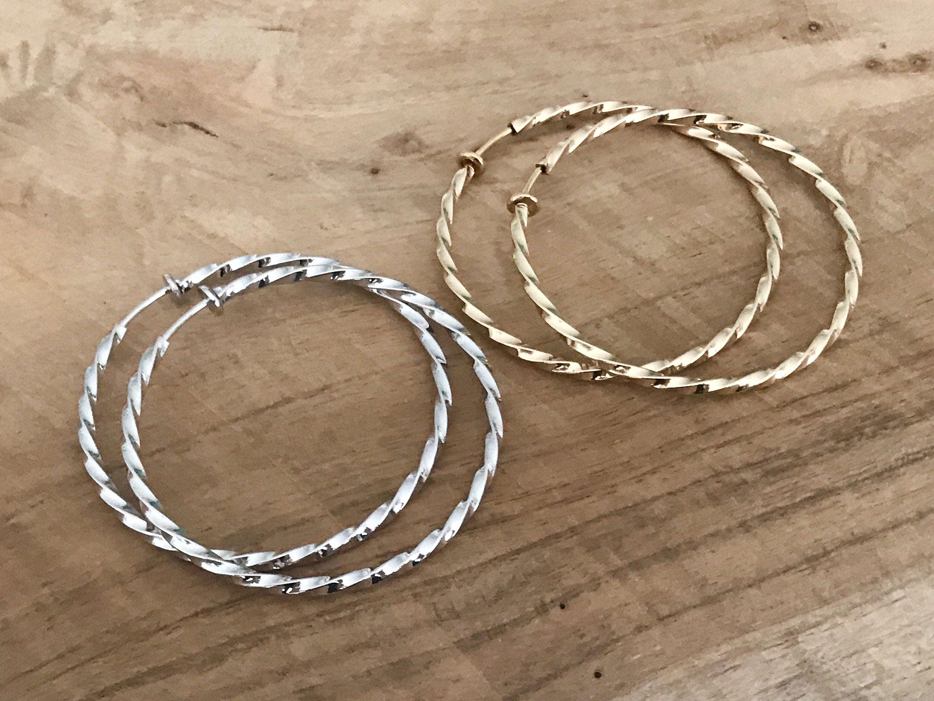 50mm Créoles Torsadés Anneaux Vrillés, fil carré, Boucles d'oreille CLIPS Anneaux Créoles couleur Argenté ou doré, Créoles torsadé 5cm