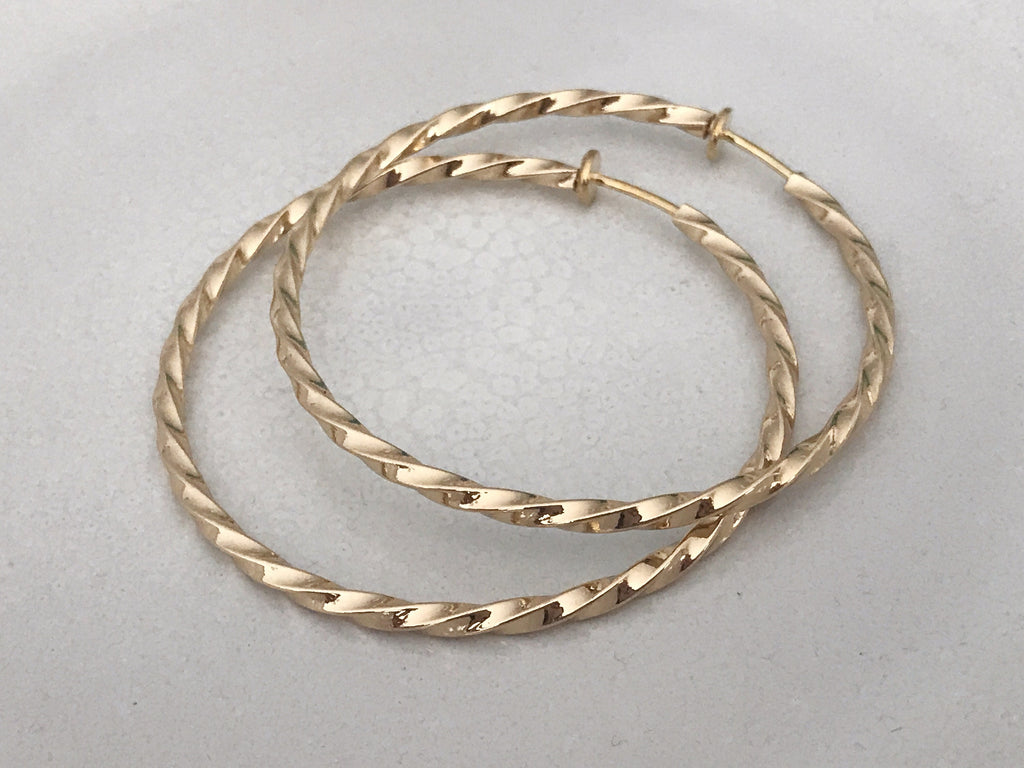 50mm Créoles Torsadés Anneaux Vrillés, fil carré, Boucles d'oreille CLIPS Anneaux Créoles couleur Argenté ou doré, Créoles torsadé 5cm