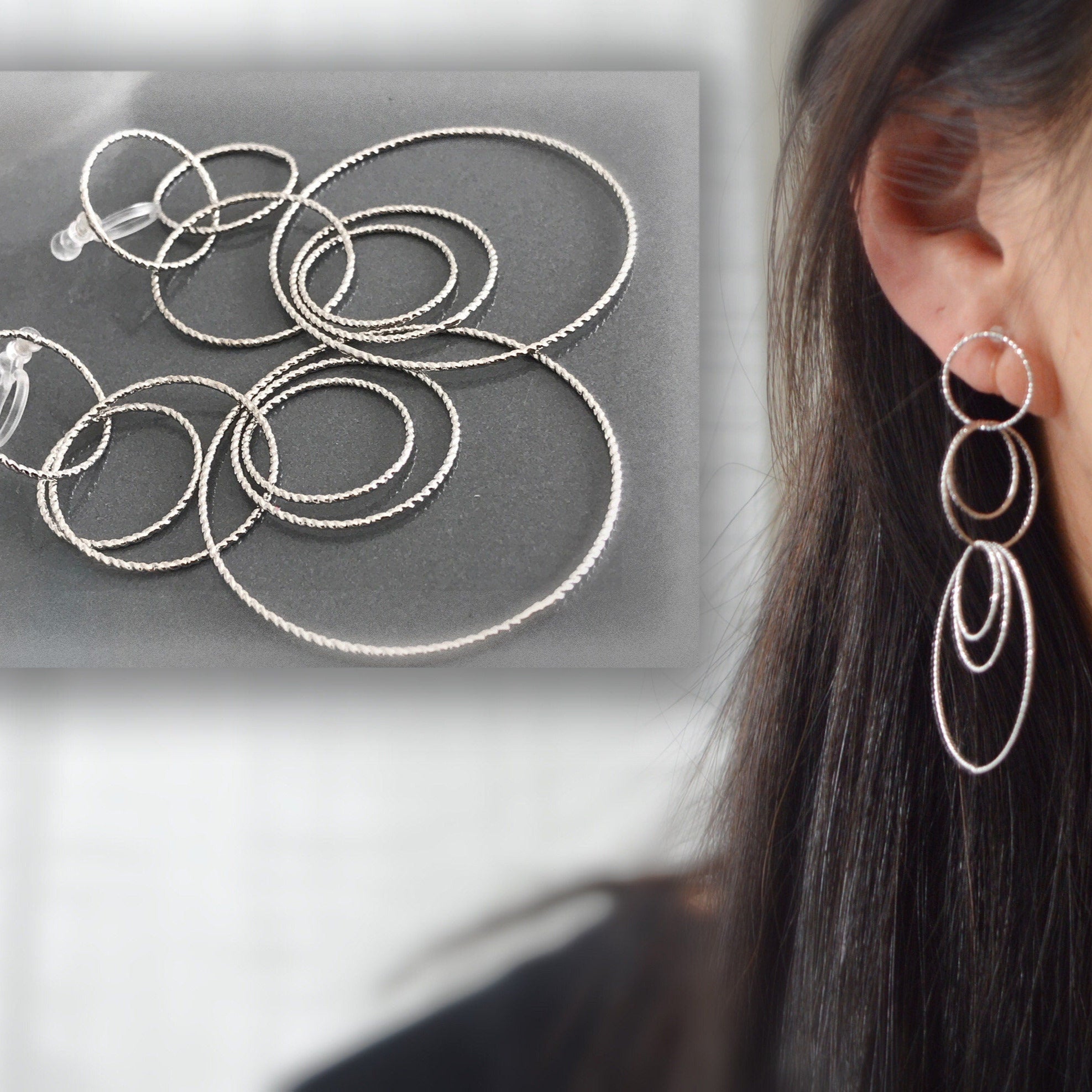 InvisibleS Clips Earrings, Silver Color Rings. Rings, circle. Ear clips. Jewelry every day. Ready to offer.