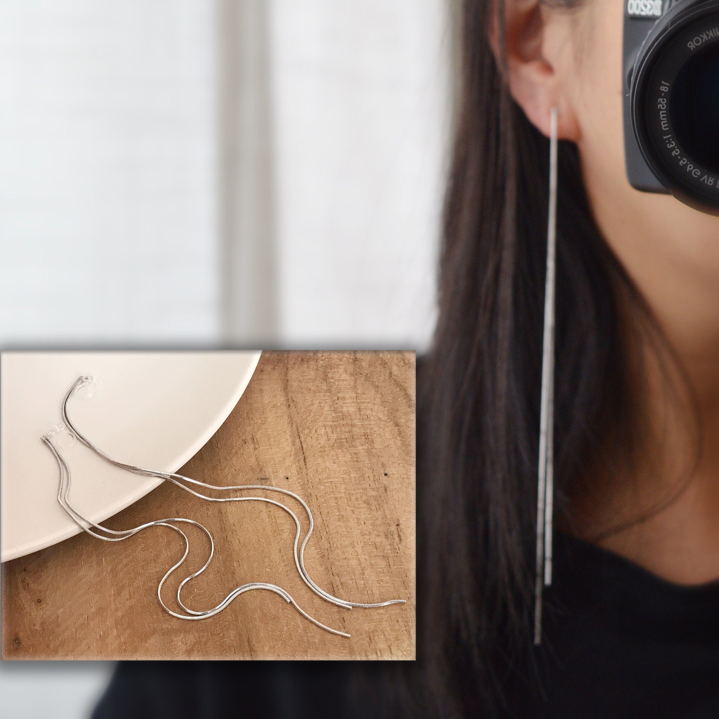 Super longues Boucles d'oreilles Clips INVISIBLES, Clips d'oreilles Doubles Chaîne Argenté ou doré. Bijoux Minimaliste.