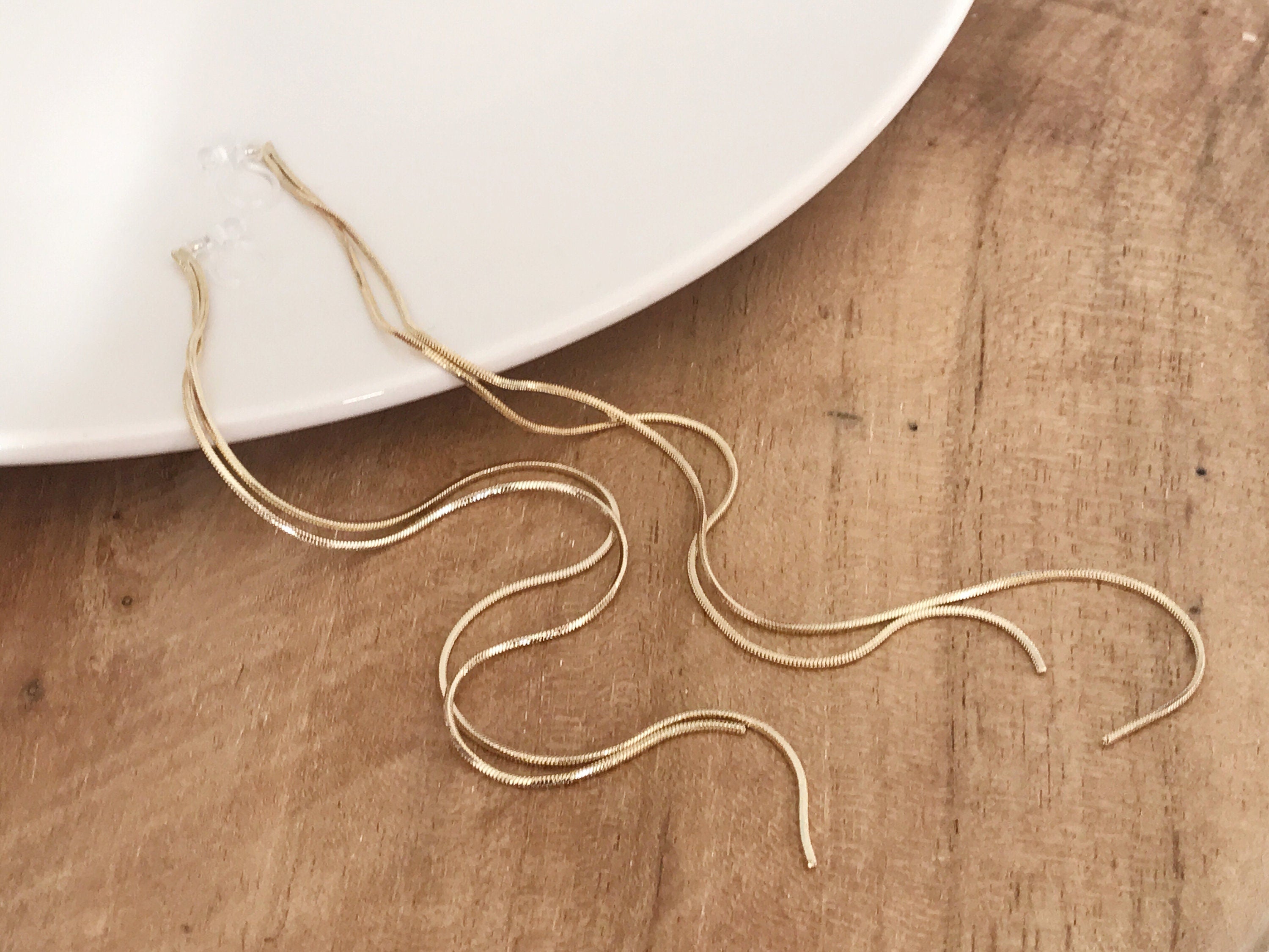 Super longues Boucles d'oreilles Clips INVISIBLES, Clips d'oreilles Doubles Chaîne Argenté ou doré. Bijoux Minimaliste.