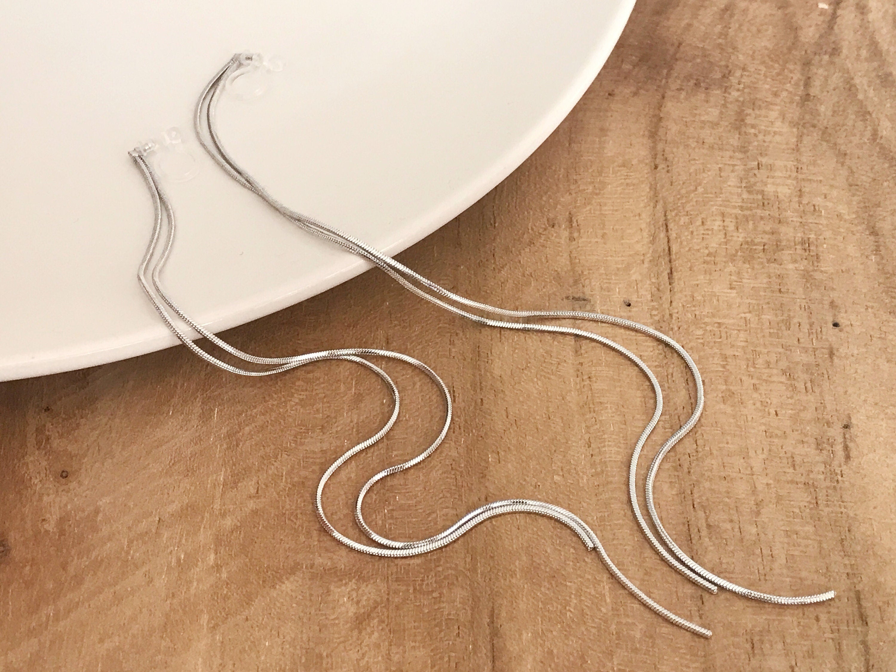 Super longues Boucles d'oreilles Clips INVISIBLES, Clips d'oreilles Doubles Chaîne Argenté ou doré. Bijoux Minimaliste.
