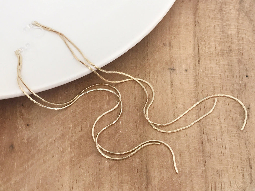 Super longues Boucles d'oreilles Clips INVISIBLES, Clips d'oreilles Doubles Chaîne doré. Bijoux Minimaliste.
